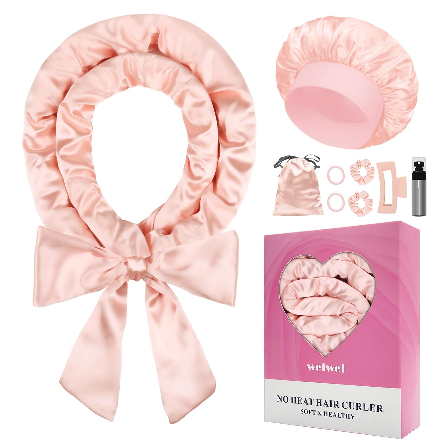 weiwei 70" Satin Heatless Curlers Hair Curler, Heatless Overnight Curls Hair Curlers No Heat for Long Hair Volume, 9 PCS Heatless Curl Curling