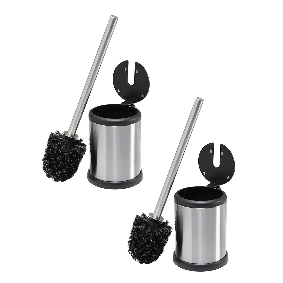 Bath Bliss Toilet Bowl Brush and Holder with Self Closing Lid, Space Saver, Deep Cleaning, Finger Print Proof Finish, Silver