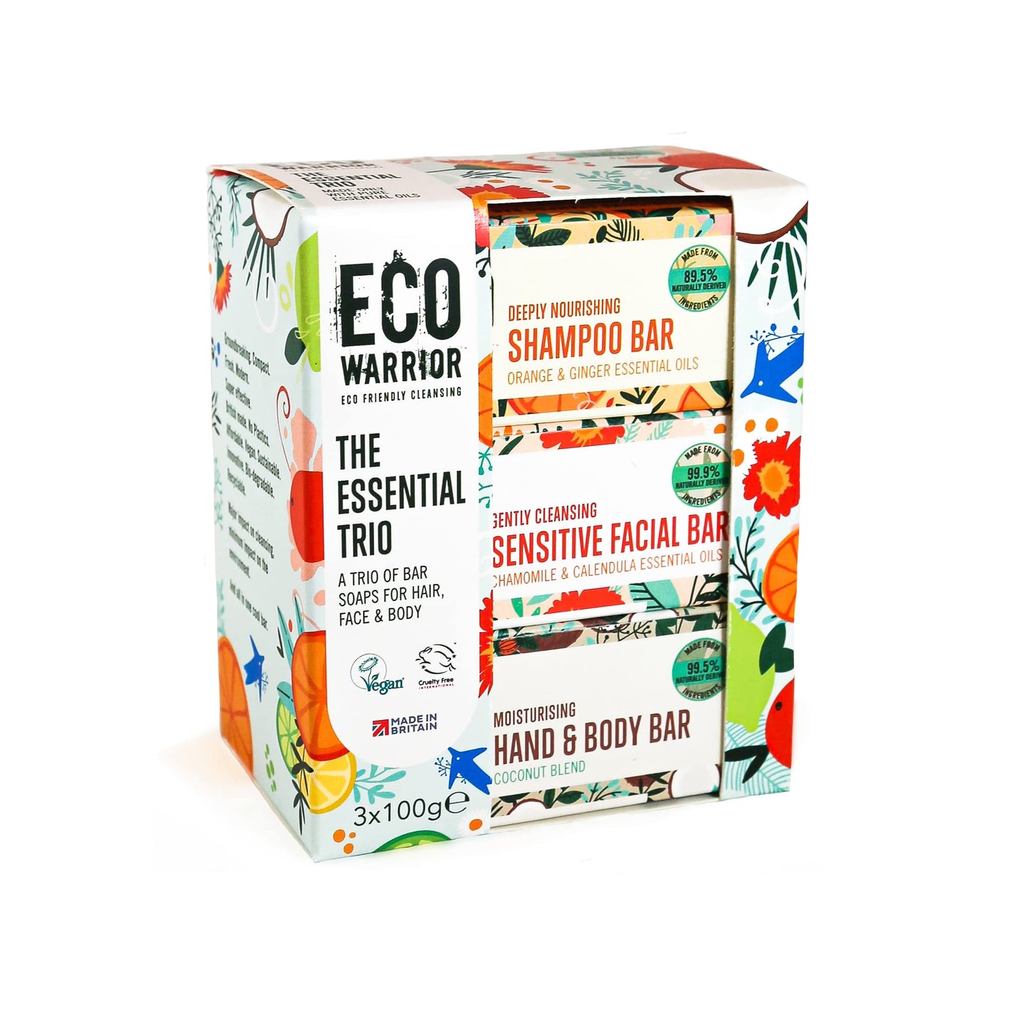 Eco Warrior Soap Gift Set - Vegan, Cruelty Free, No SLS or Parabens, Little Soap Company Essential Trio Body & Hand Soap Bars,Gifts for Him or Her, 3