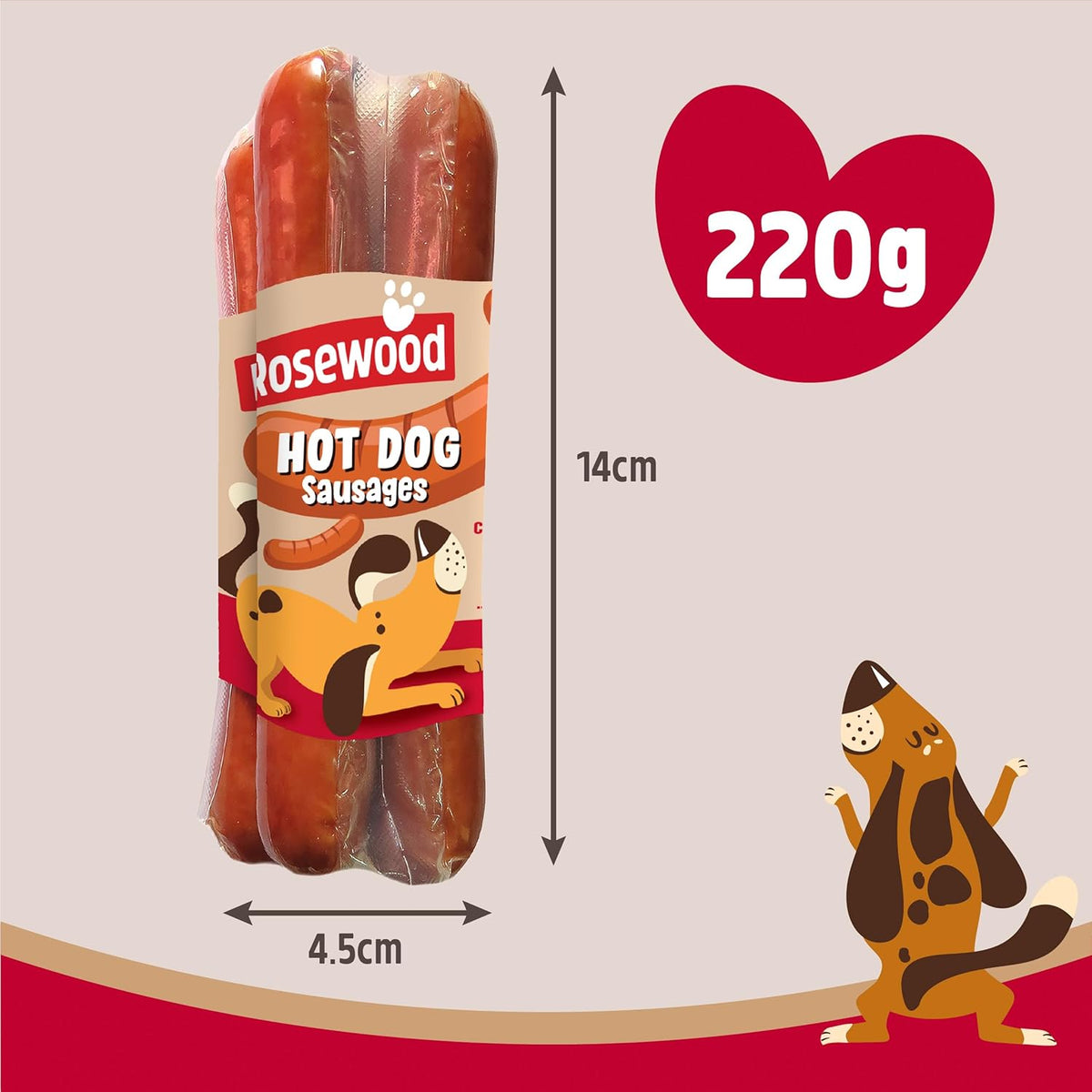 Hot Dog Sausages for Dogs - Gluten Free Sausages, Made with Real Chicken and Pork Meat, Meaty Treats for Small, Medium, Large Dogs and Puppies (Case of 12 x 220g)