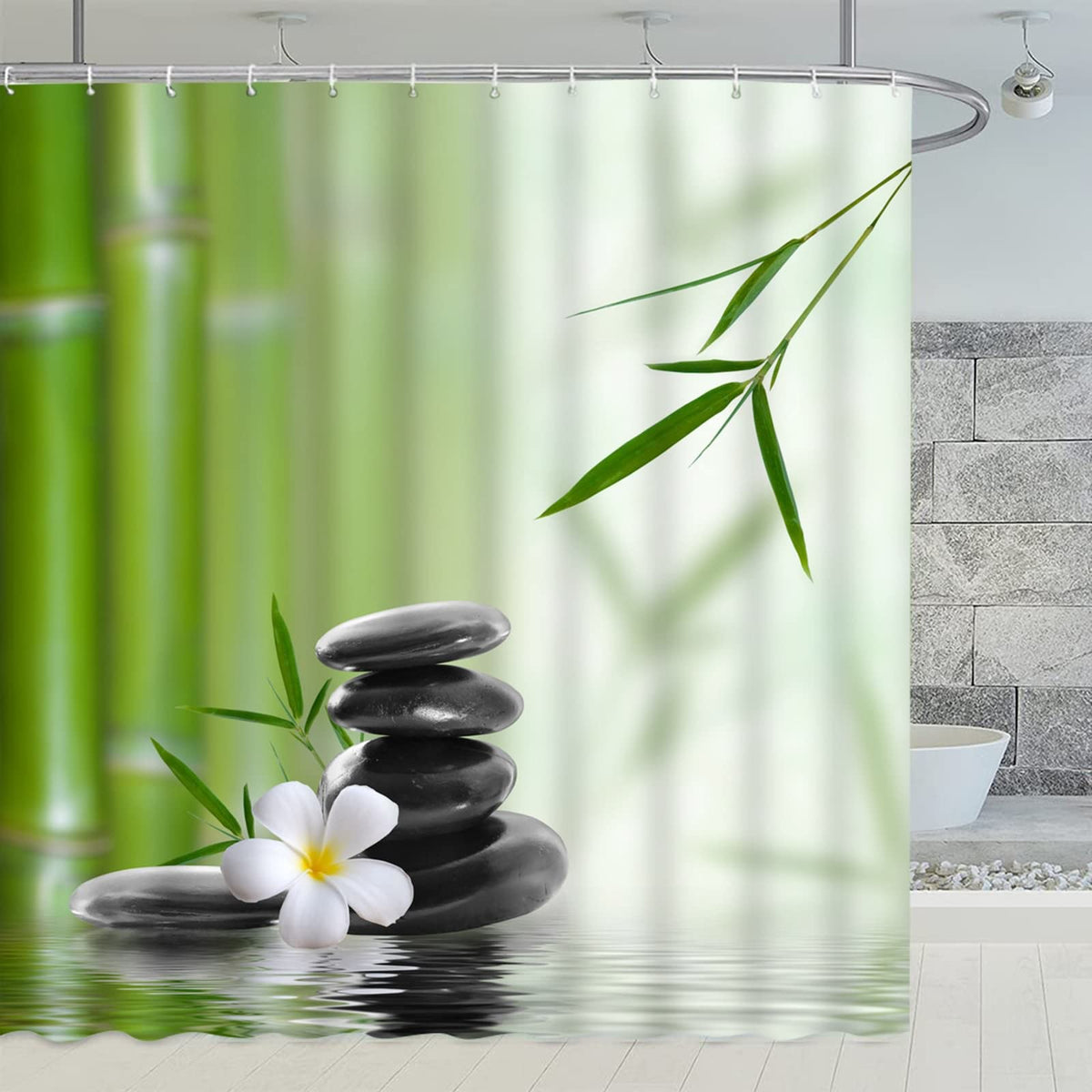 Aeici Shower Curtains for Bathroom Zen Floral Shower Curtain for Bathroom Bath Waterproof W90 X H180 cm