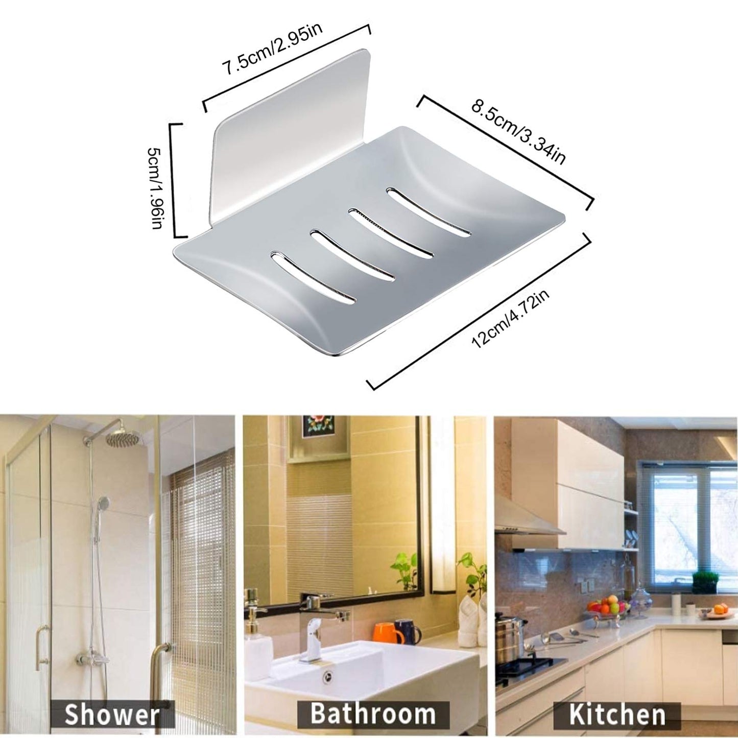 HONZUEN Self-Adhesive Soap Holder, Stainless Steel, Wall Mounted