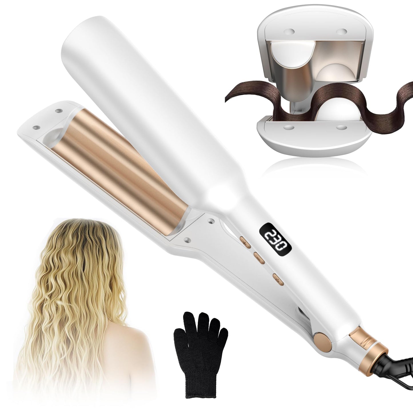 UKLISS Hair Waver Crimper - Beach Waves Hair Curler, Mermaid Waver for Wavy Hair, Wave Curling Iron with 14 Adjustable Temps (120-230?C) | Lightweight