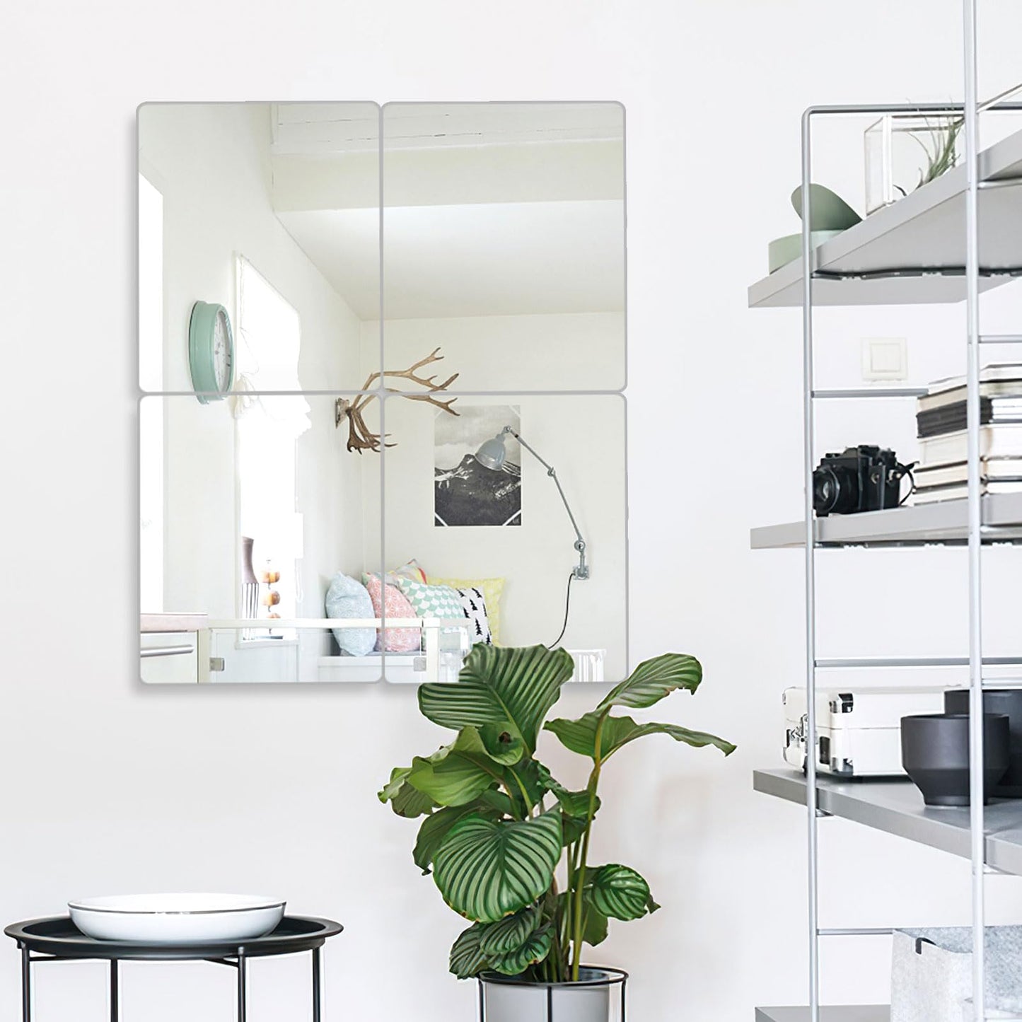 4 Pack Self Adhesive Mirror 50x60cm Adhesive Mirror Tiles 2MM Thick Acrylic Stick On Wall Mirrors Sheets Removable Mirror Tiles for Home Decoration