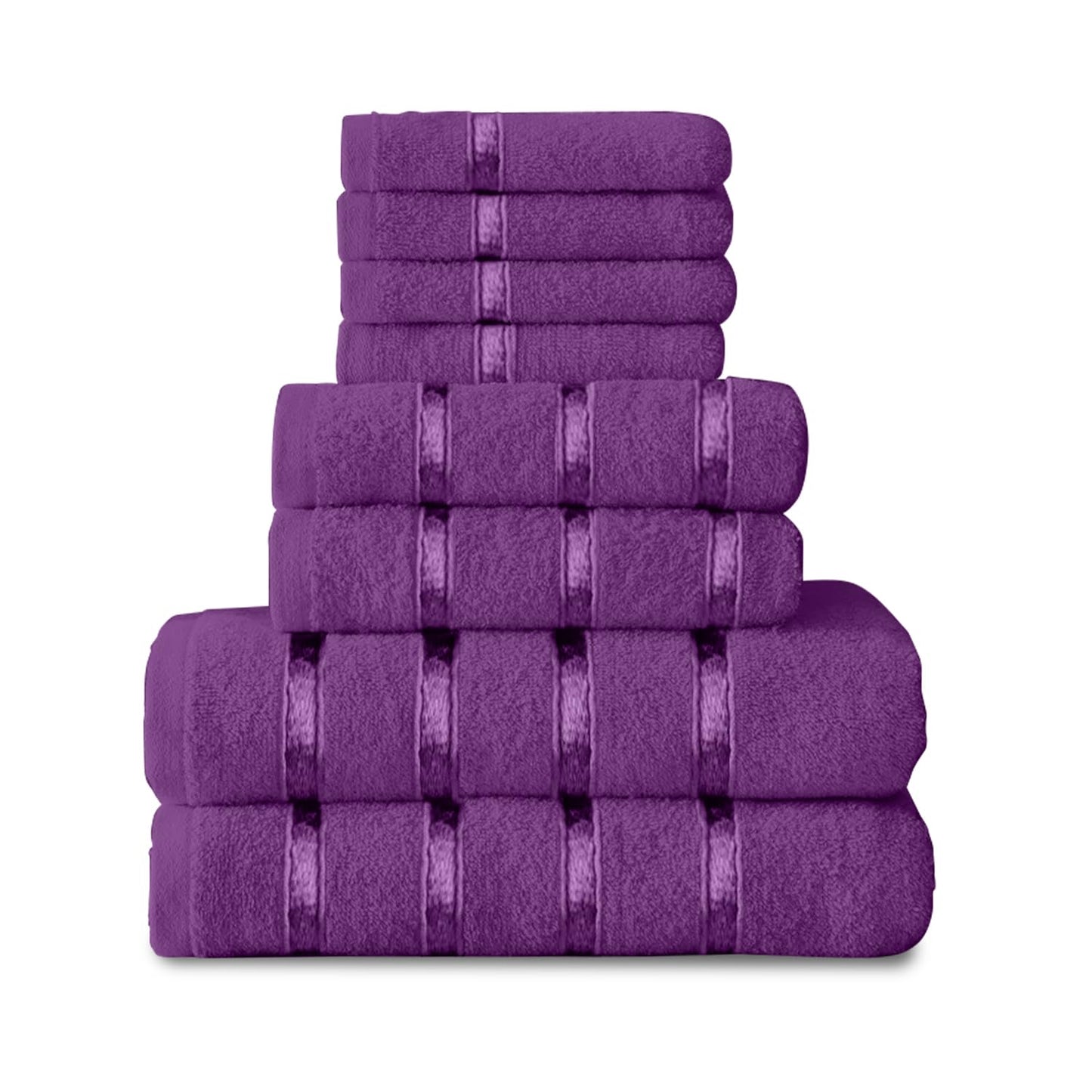 GC GAVENO CAVAILIA 8 Piece Towel Bale, Quick Dry Highly Absorbent Cotton Towel Sets Bathroom, Aubergine Towel Bale Set 450 GSM, 4x Face Towel 2x Hand