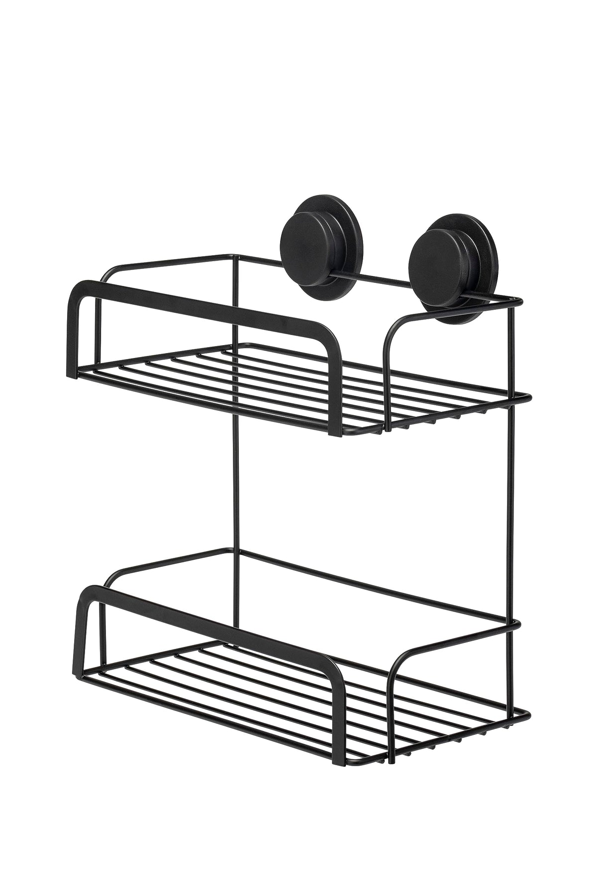 Croydex Stick 'N' Lock Two Tier Black Shower Caddy - Shower Shelf No Drilling Bathroom Storage Solution with Sticky Pad Easy-Clean 5 Year Rust-Free