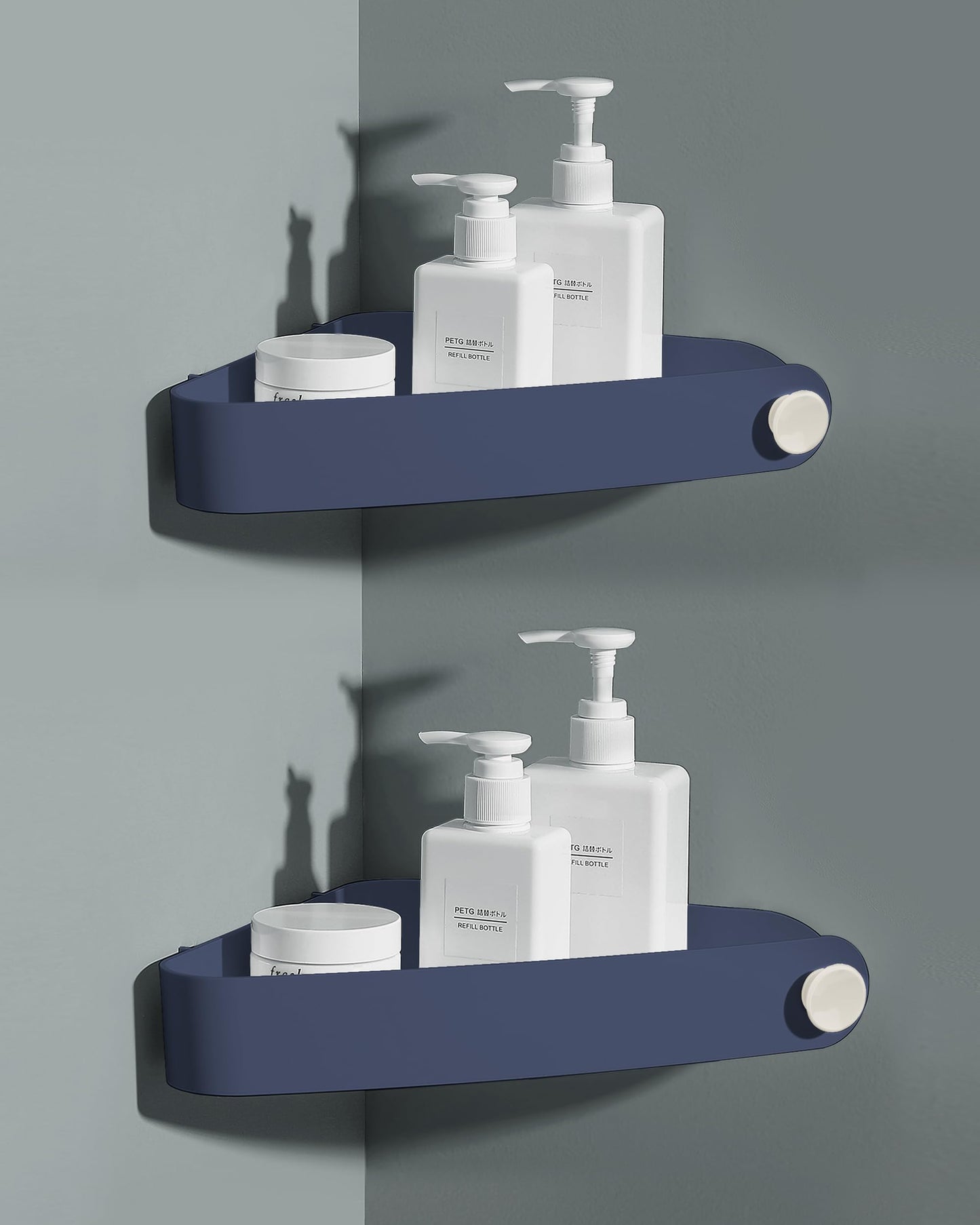 Sotfamily 2 Packs Corner Shower Caddy, Drill Free Shower Corner Shelf with Adhesive Pad, Rust Free Shower Storage for Bathroom, Kitchen, Toilet (Navy)