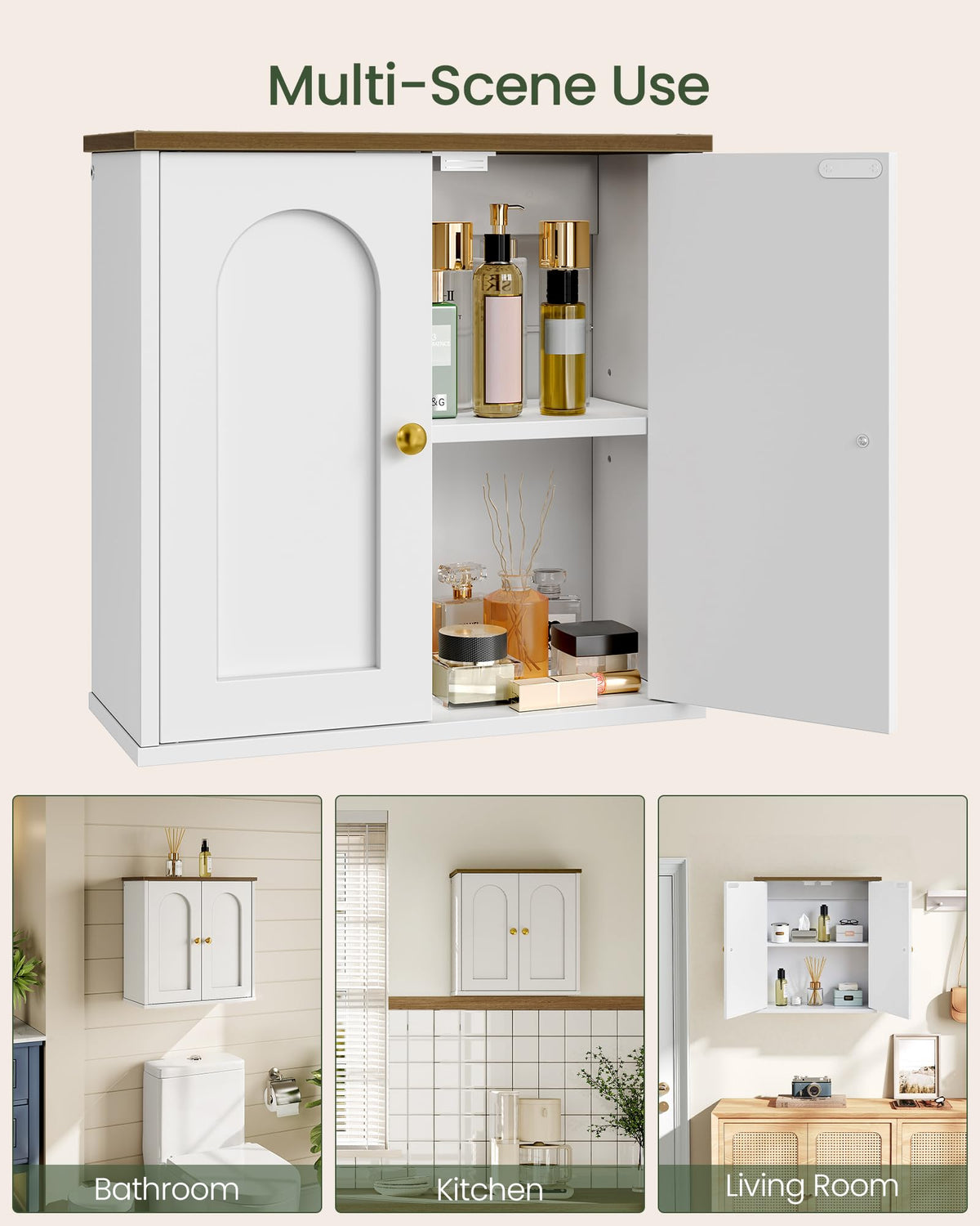 CHOEZON 40 x 18 cm Medicine Cabinet, Bathroom Wall Cabinet with Adjustable Shelf, Modern Farmhouse Wall Mounted Storage Cabinet, White and Walnut