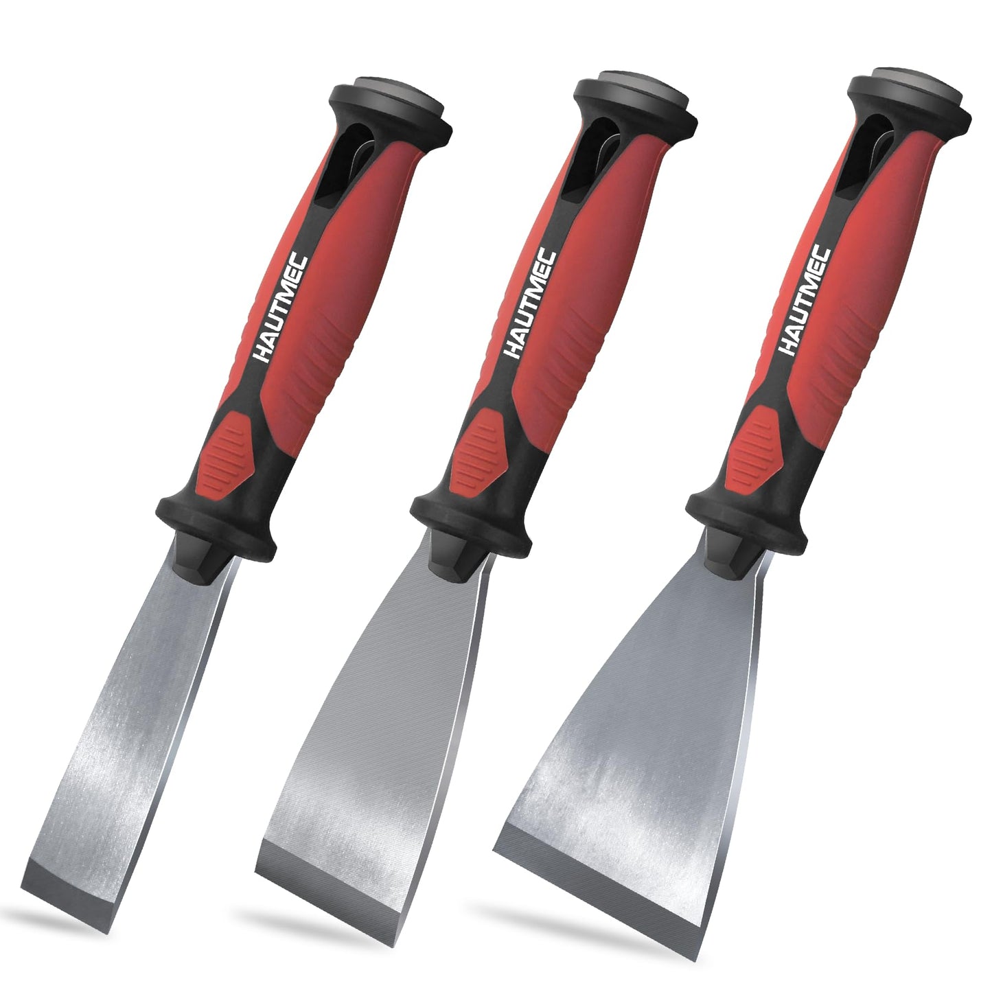 HAUTMEC Paint Scraper Set 3 Pcs, 1.25",2",3" Wallpaper Scraper Heavy Duty Stainless Steel Blade Putty Knife, Hammer End and Full Tang Design for