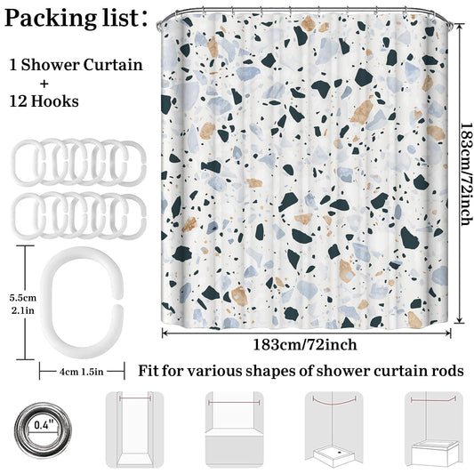 Simpomsy Terrazzo Shower Curtains Mould proof resistant, Washable Weighted Fabric Wet Room Shower Curtain