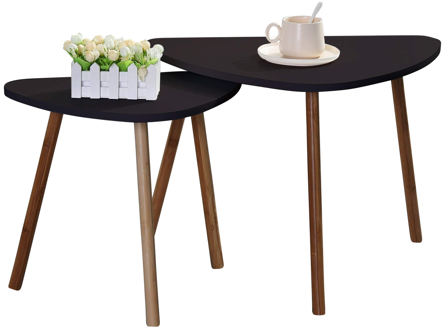 ETNIC ART Set of 2 White Scandinavian Wood Coffee Table, 60 x 40 x H 45 cm and 46 x 30 x H 41 cm, Minimalist, Stands, Plants, Bedside Table, MDF Wood,