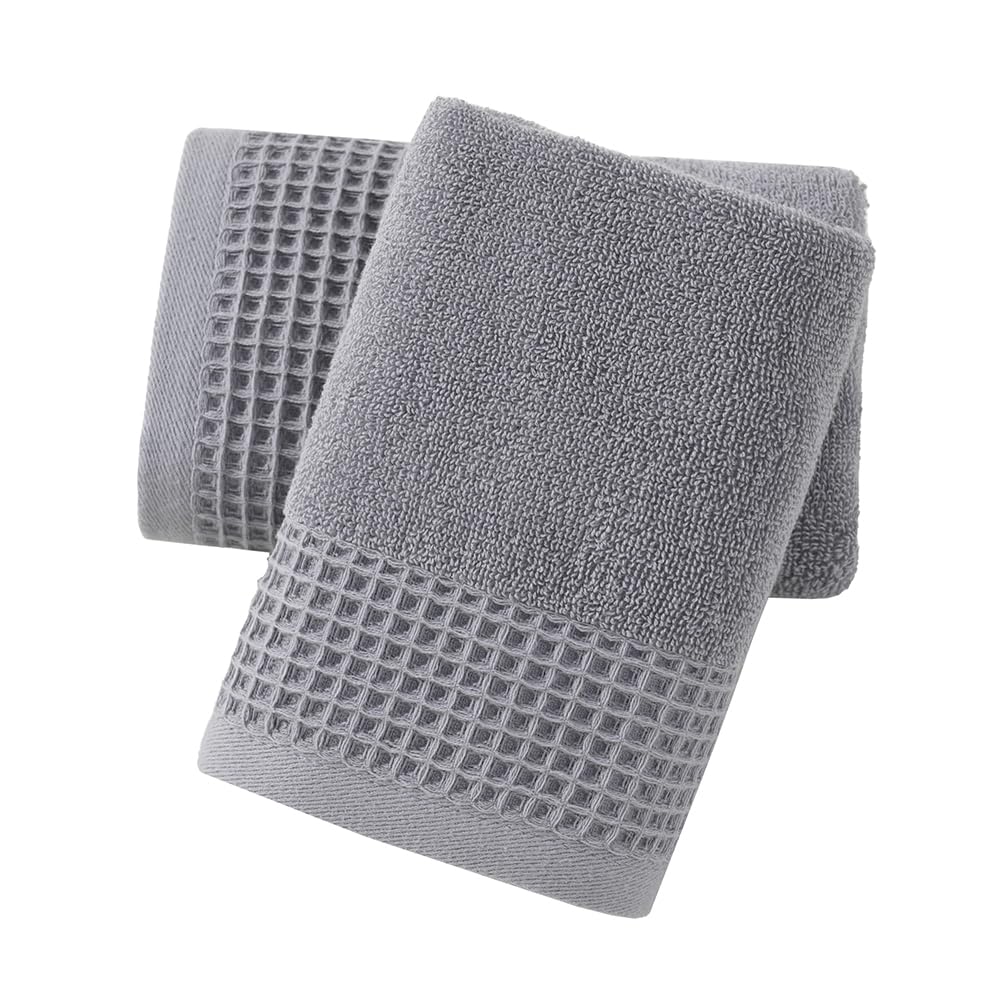 sense gnosis Grey Waffle & Terry Hand Towels for Bathroom Quick Drying Lint Free Thin, Classic Style Soft & Absorbent Bathroom Decorative Hand Towels