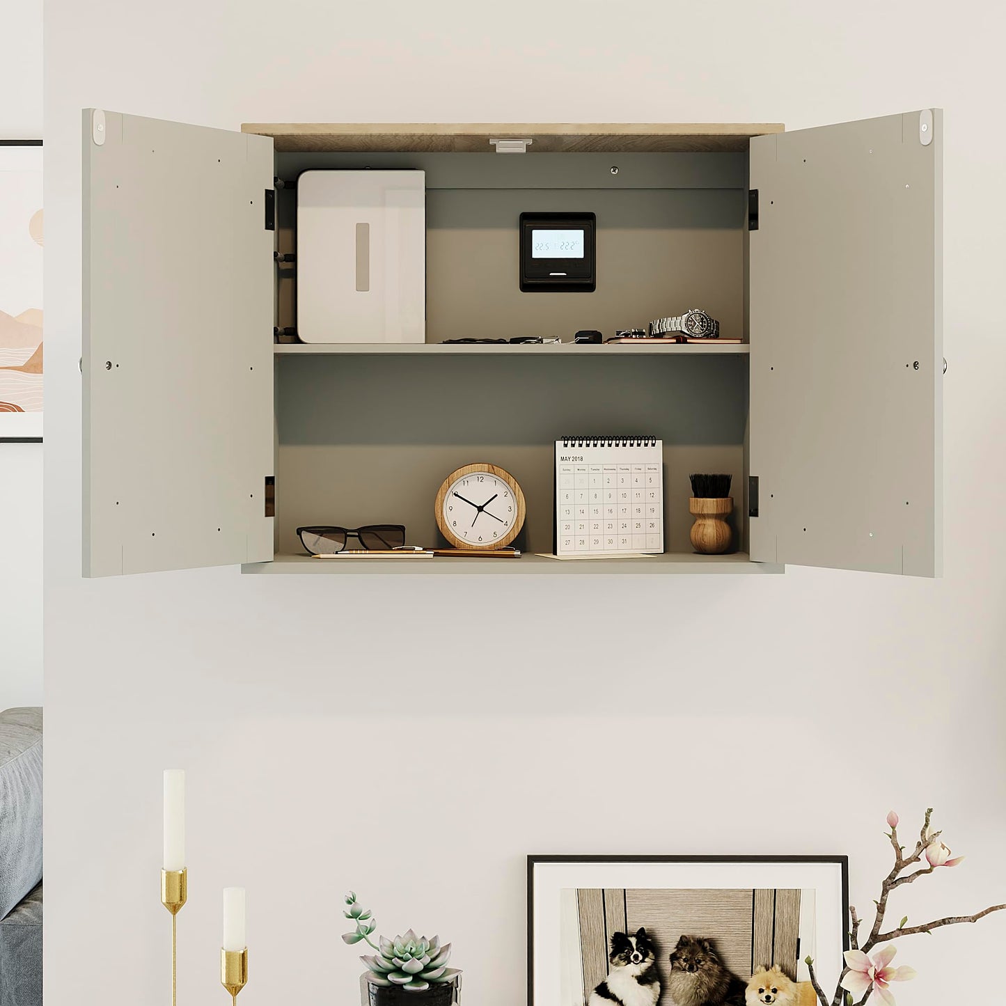 Bath Vida Priano Double Door Mirrored Bathroom Cabinet Storage Cupboard Wall Mounted, Grey & Oak
