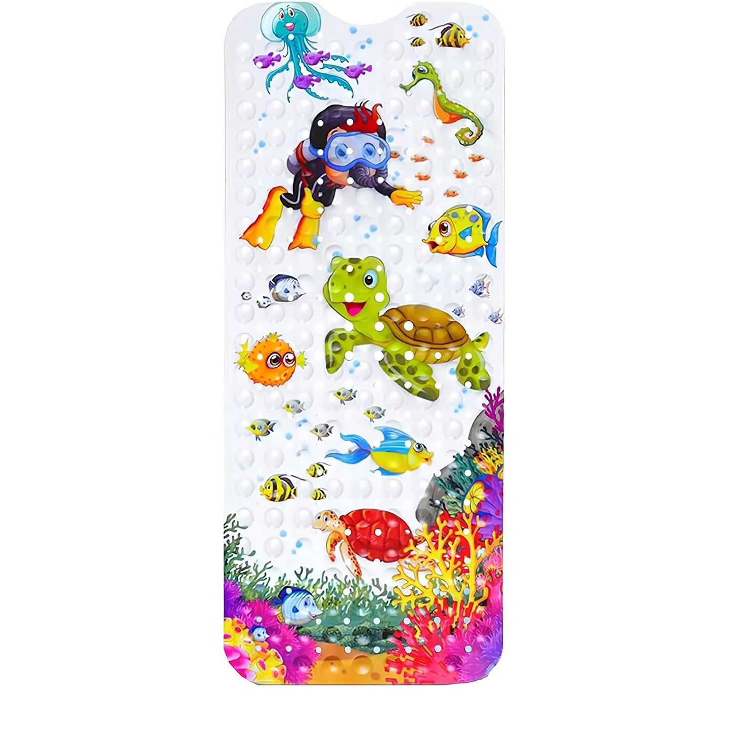 Non Slip Bath Mat for Inside Bath for Kids, Cartoon Sea Animal Bathtub Mat Shower Mat, Bathroom Mat Anti Slip with Suction Cup Machine Washable Long