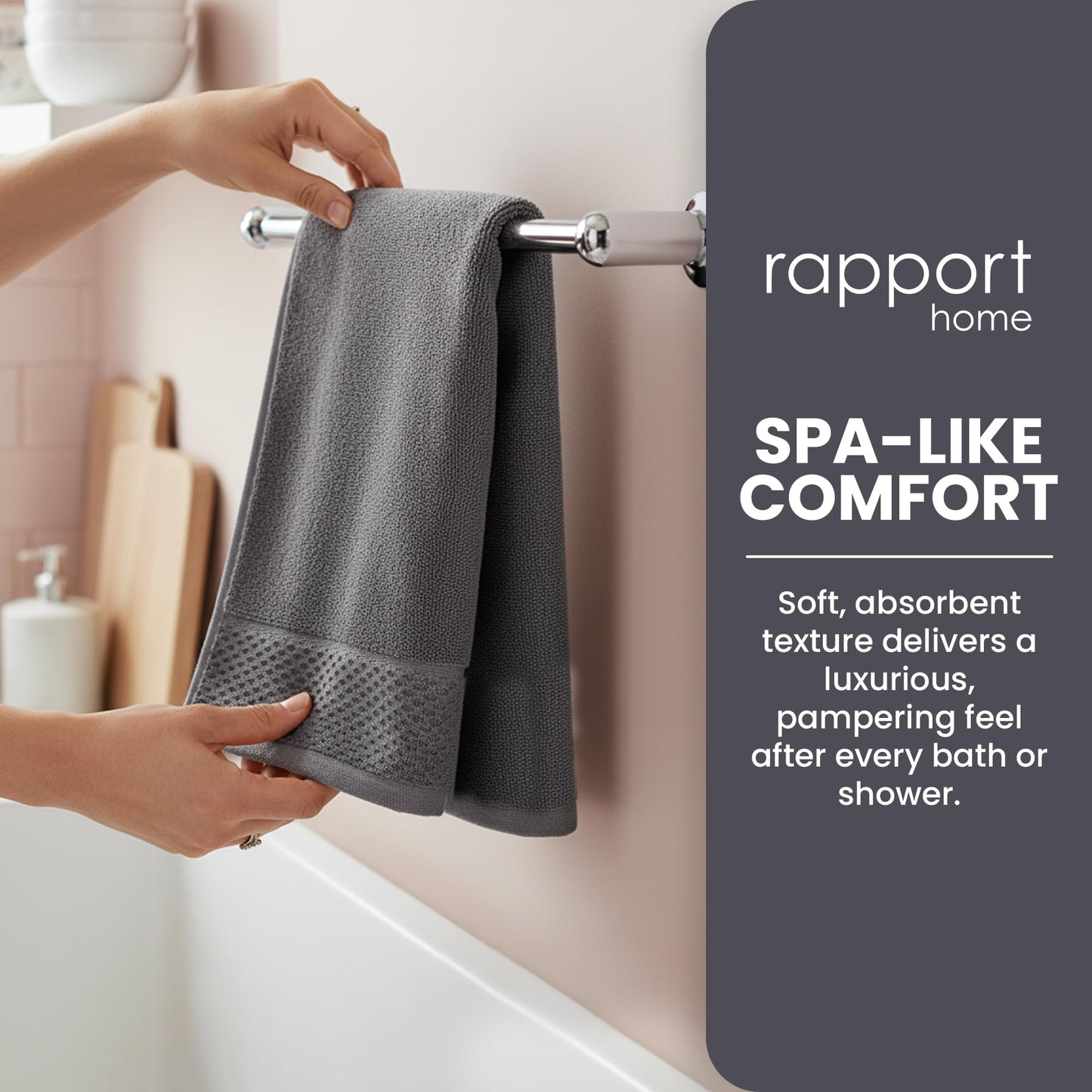 Rapport Home 2-Pack Eden Weave Hand Towels | 50x85cm 100% Cotton 500GSM | Absorbent & Soft Bathroom Towel Set | Oeko-Tex Certified Steel Grey