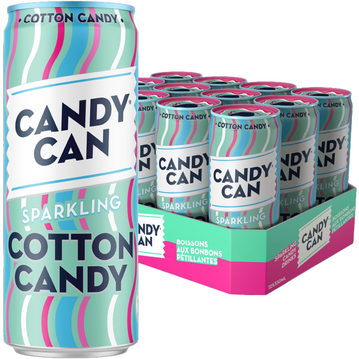 Candy Can, Cotton Candy, Fizzy Drink, Nostalgic American Soda Flavours, Sparkling Pop Cans (12 x 330ml)