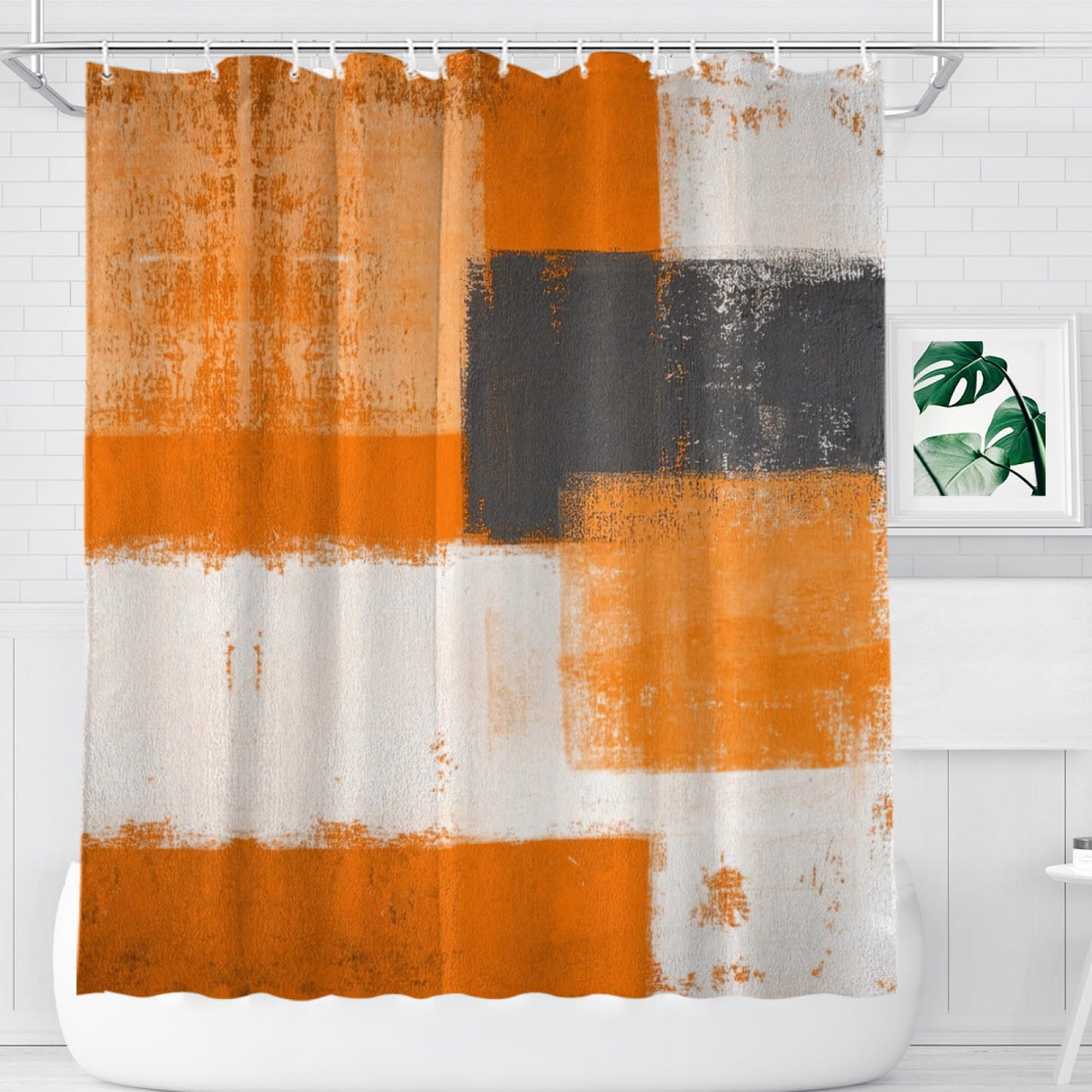 Abaysto Burnt Orange Grey Geometry Shower Curtain Lightweight Shower Curtains Modern Art Artwork Waterproof Shower Curtains Set with Hooks Retro