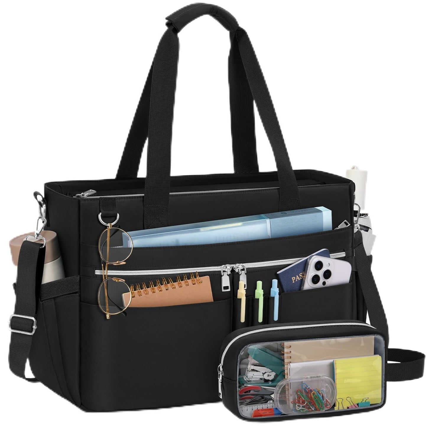 RAINSMORE Laptop Tote Bags for Women 15.6 Inch Teacher Bag Large Utility Nurse Bag Water Resistant Briefcase with Insulated Pockets for Work Office