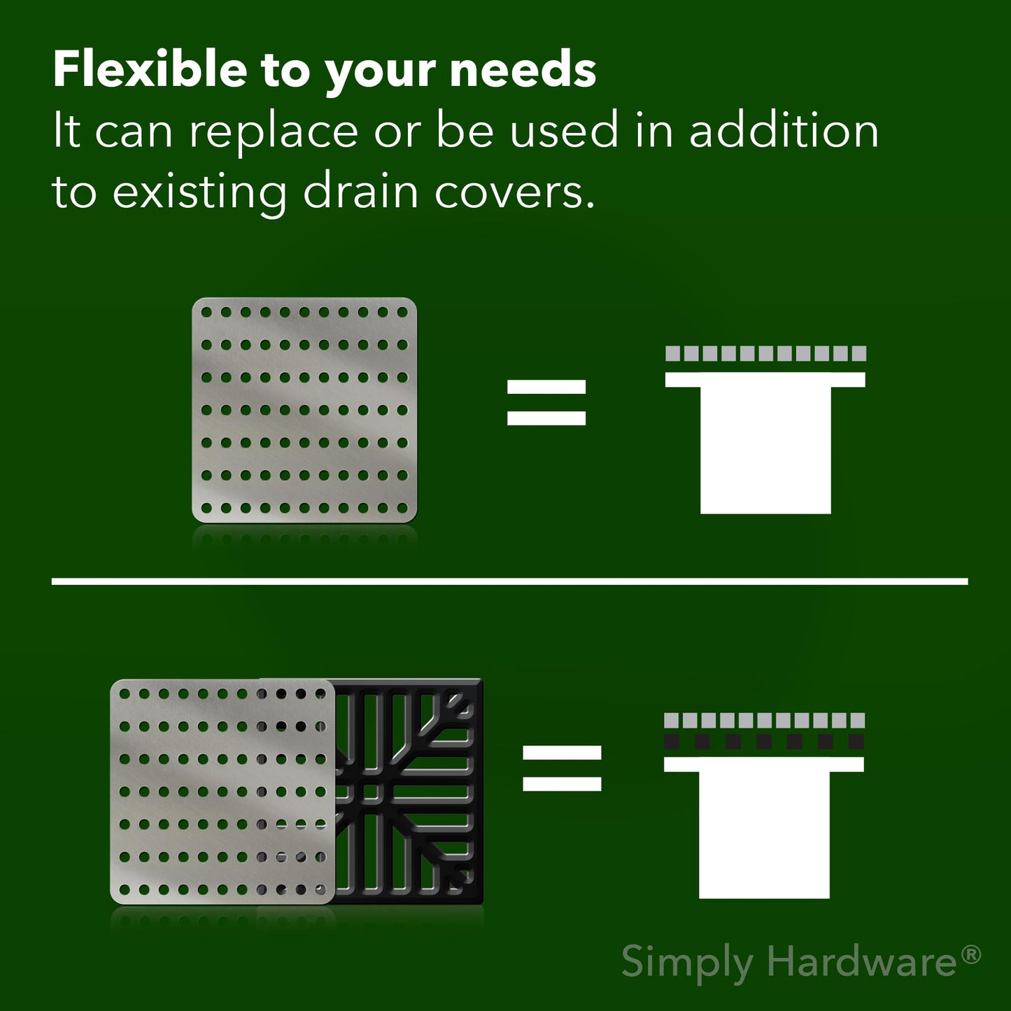 Simply Hardware® Square Drain Guard/Swirl Cover - 4 Inch up to 9 Inch Stainless Steel - Keep Drains Clear from Leaves & Debris - 8" x 8"