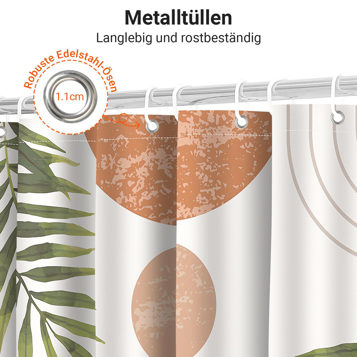 Lerores Shower Curtain, 120 x 200 cm, Leaf Line, Weighted Hem, Anti-Mould Textile, Water-Repellent