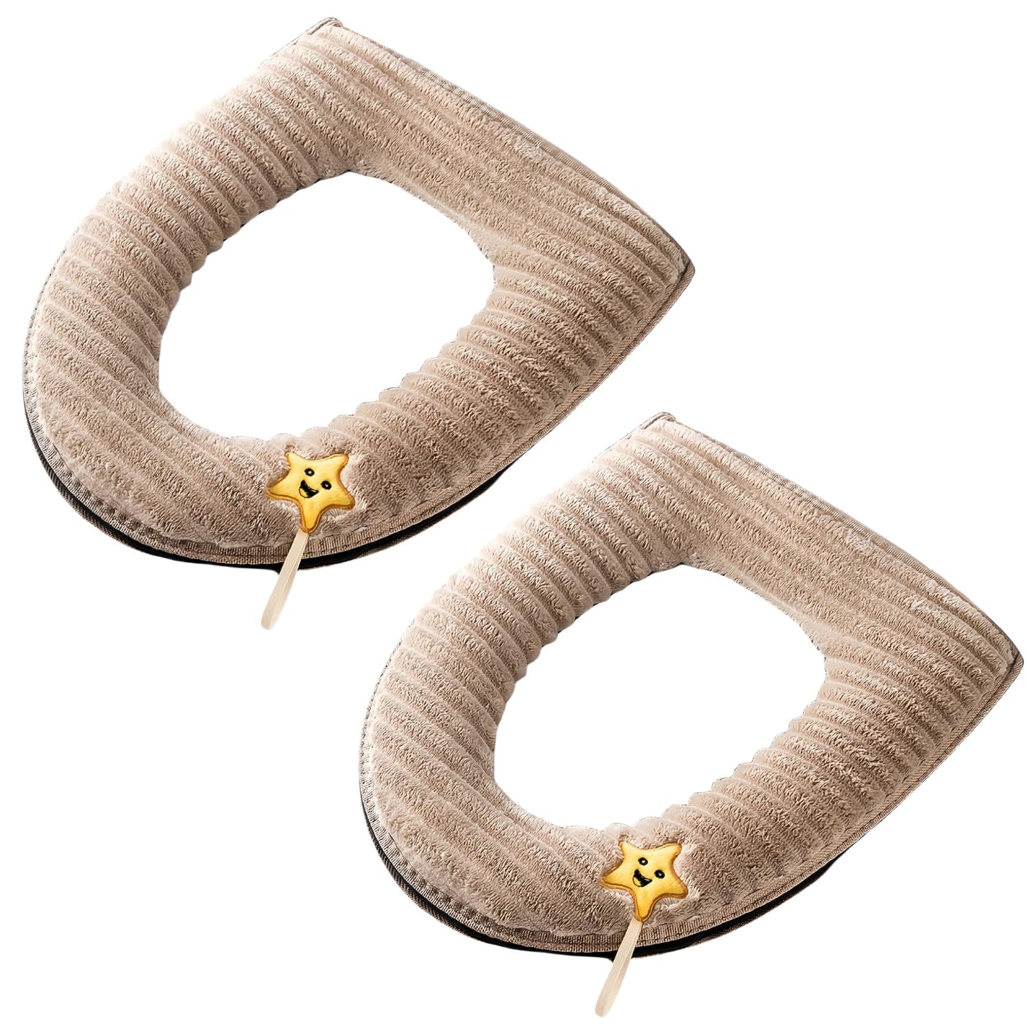 2 Pieces Thicker Bathroom Soft Toilet Seat Cover Pad with Handle Toilet Lid Cover Cushion Soft Thicker Washable Fits All Oval Toilet Seats (Beige)