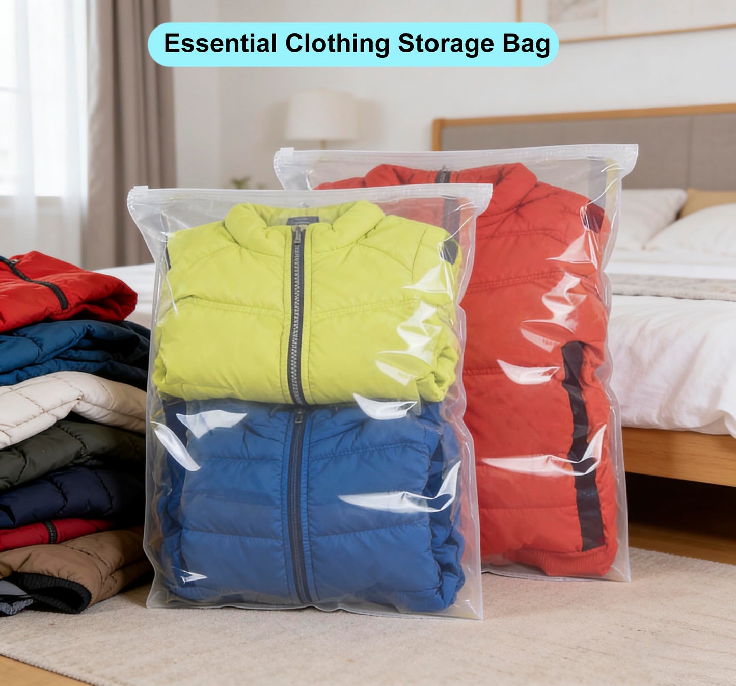 QISF 60 x 70 cm Reusable Ziplock Bags for Clothes - 20 Pcs Store & Protect Zip Seal Clothes Storage Bags,Large Clear Seal Bag Waterproof Luggage