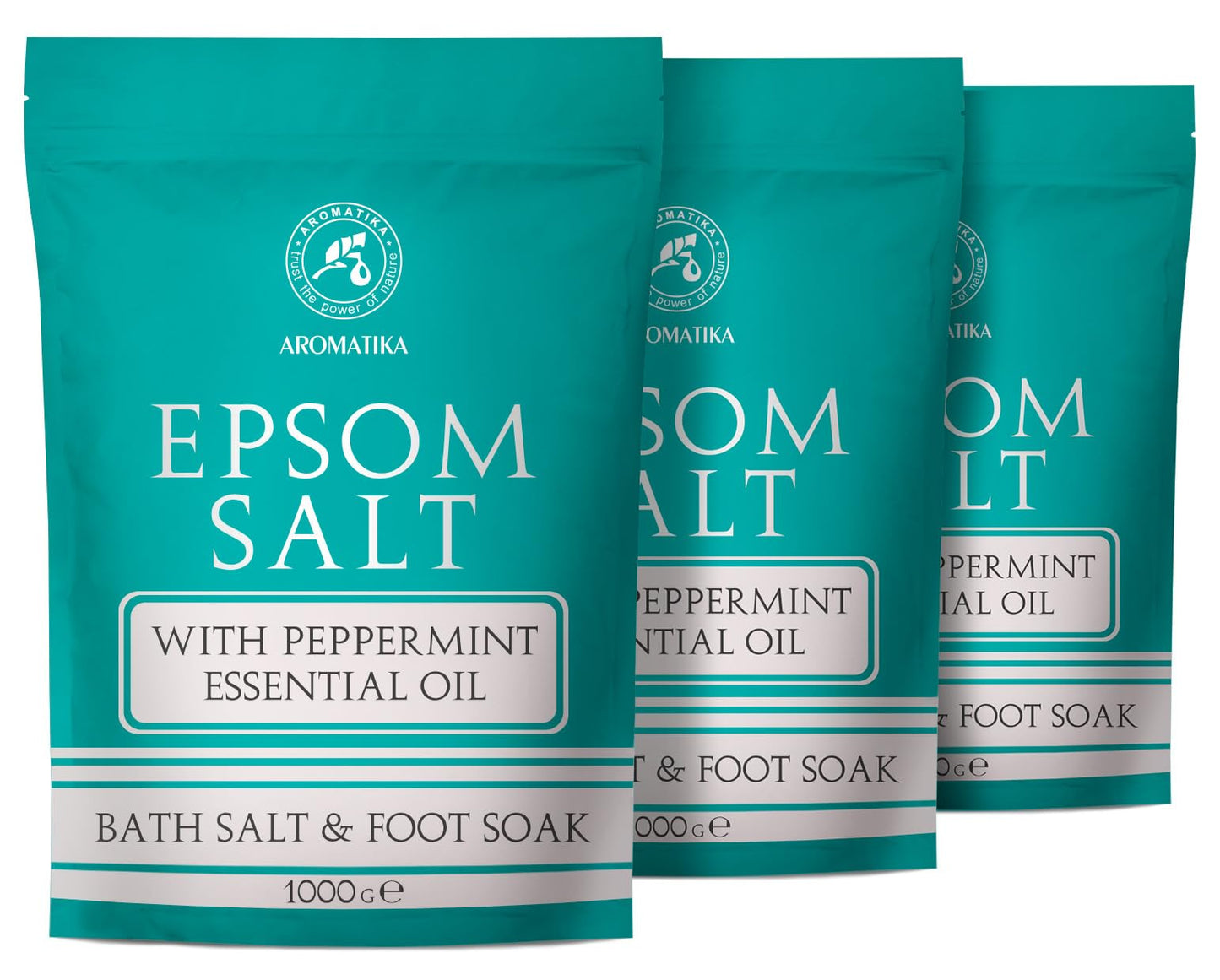 Epsom Bath Salt with Peppermint Essential Oil 3000 g - Concentrated Magnesium Sulphate - Pure & Natural Epsom Salt - Soothing & Relieves Fatigue -