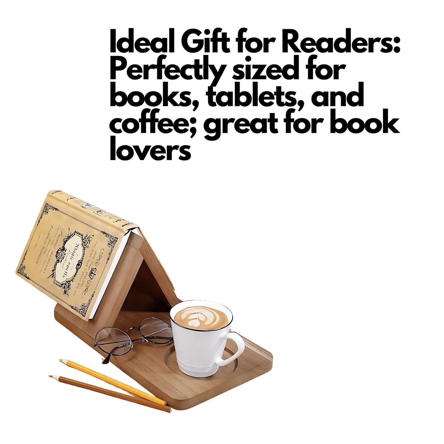 Premium Wooden Book Stand Holder Organiser - Space Saving Triangular Design Bookshelf Any Room - Hold Books, Tablets, Glasses, Drinks