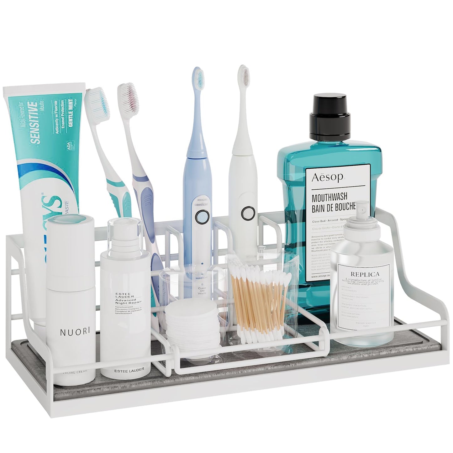 THYGIFTREE Toothbrush Holders, Bathroom Organizers and Storage with Water Absorbing Diatomite, 6 Slots Bathroom Accessories with Adjustable Toothbrush