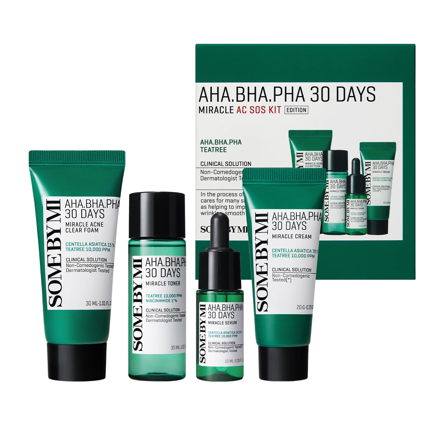 SOME BY MI Aha.Bha.PHA 30Days Starter Limited Edition 4 Pcs Set Toner 30ml+Serum 10ml+Cream 20g+Miracle Acne Clear Foam 30ml Miracle AC SOS Kit