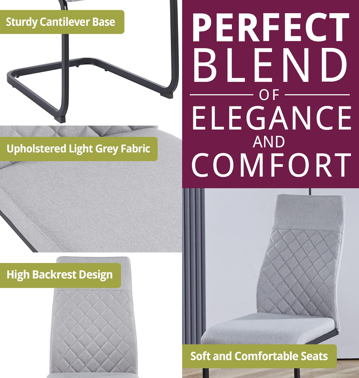 Hallowood Furniture Cullompton Dining Chairs Set of 4, Light Grey Fabric