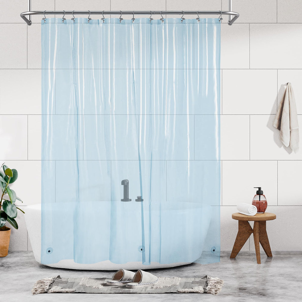 Shower Curtain Liner - Premium Clear Light Blue PEVA Shower Liner with 3 Magnets and Metal Grommets, Waterproof Lightweight Standard Size Bathroom