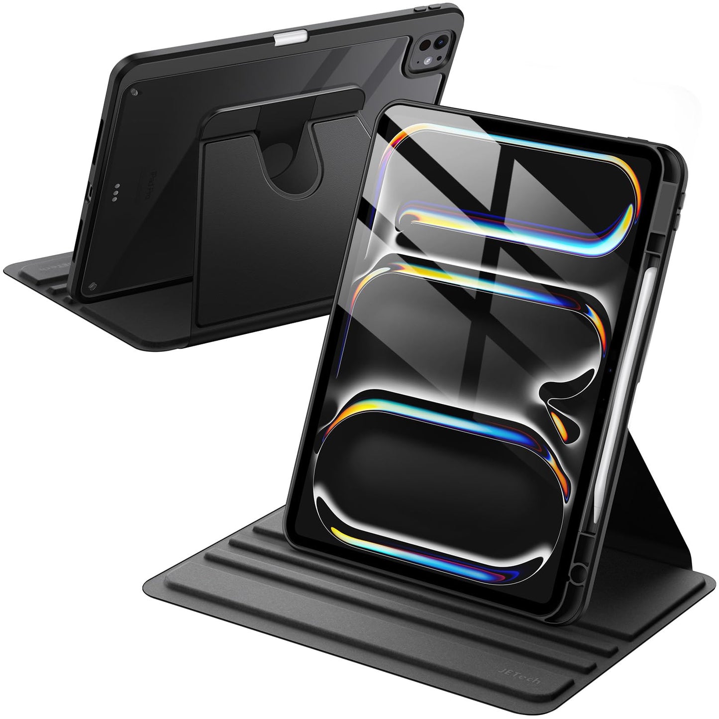 JETech Rotating Case for iPad Pro 13-Inch M5/M4 (2025/2024) with Pencil Holder, 360 Degree Rotation Protective Stand Cover Clear Back, Auto Wake/Sleep