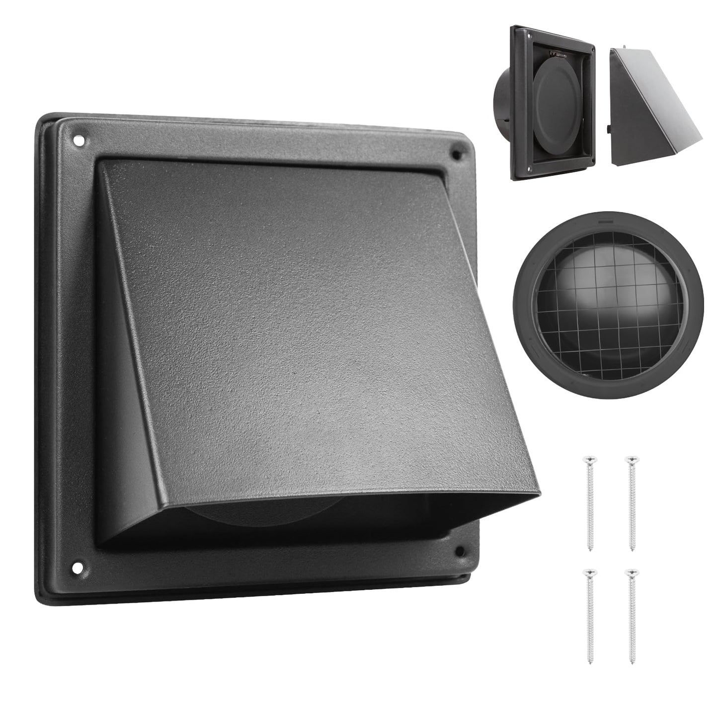 WeCooper 150mm 6 Inch Black Cowled External Wall Louvre Grille 304 Stainless Steel Extractor Fan Outside Air Vent with Removable Cover and Bird Screen