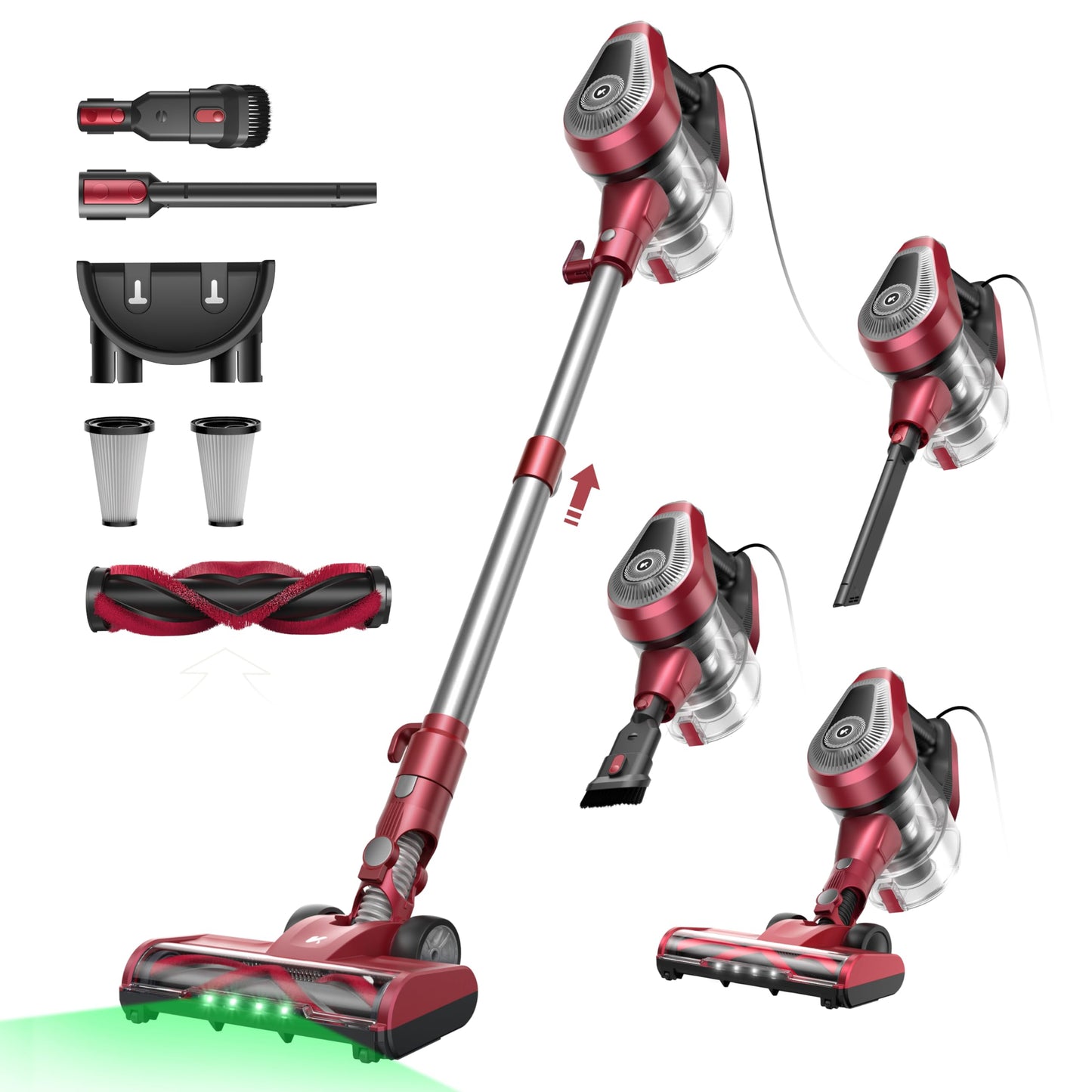 Vexilar Blitz C8 Corded Vacuum Cleaner,Powerful 600W 60KPa Lightweigh Vacuum Cleaner with LED,7M Cord,1.5L Dustbin Self-Standing Vacuum,6-in-1