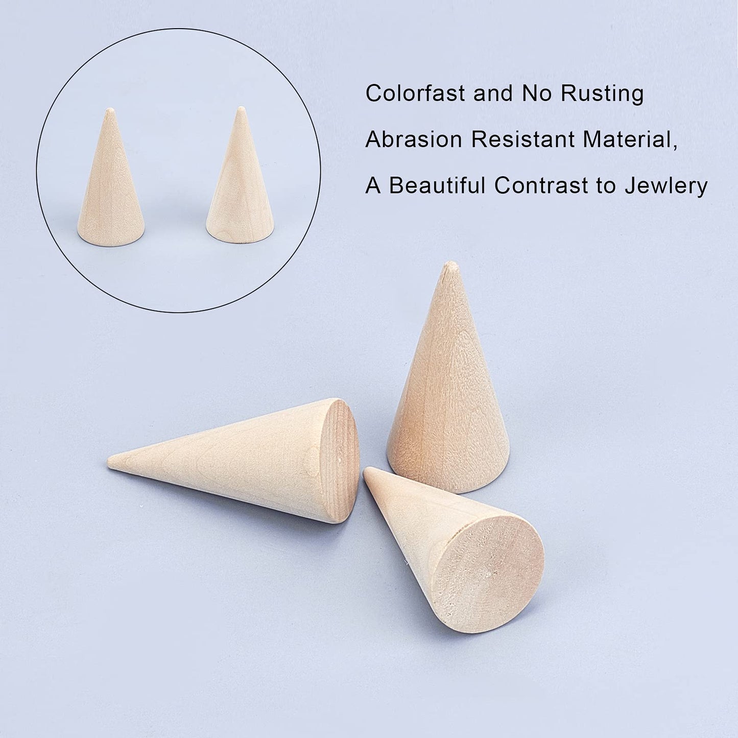 FINGERINSPIRE 30Pcs Wood Cone Ring Holder BurlyWood 25x50mm
