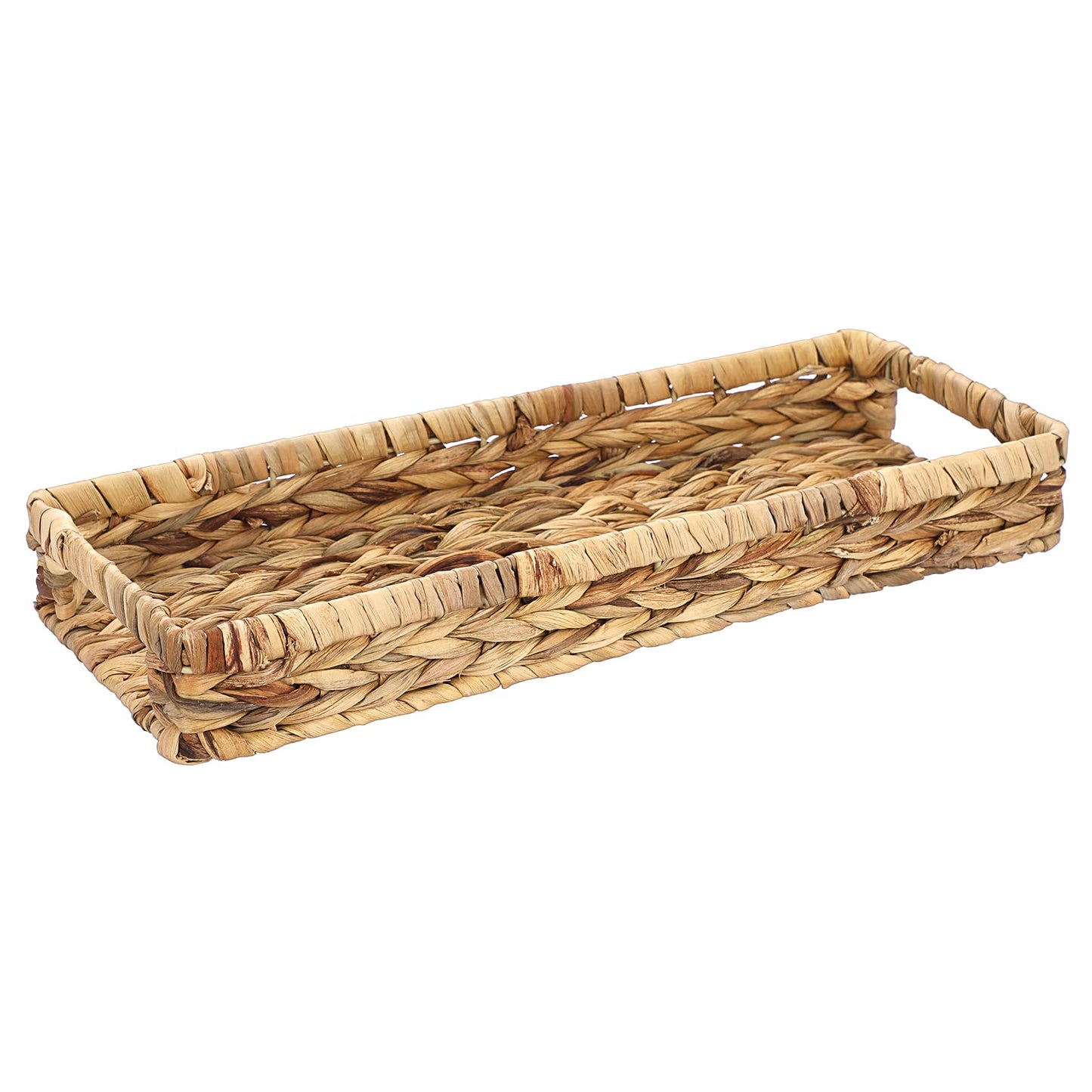 BSTKEY Natural Water Hyacinth Bathroom Toilet Tank Storage Basket, Woven Toilet Paper Holder Napkin Organizer Rectangle Storage Tray with Handles (43