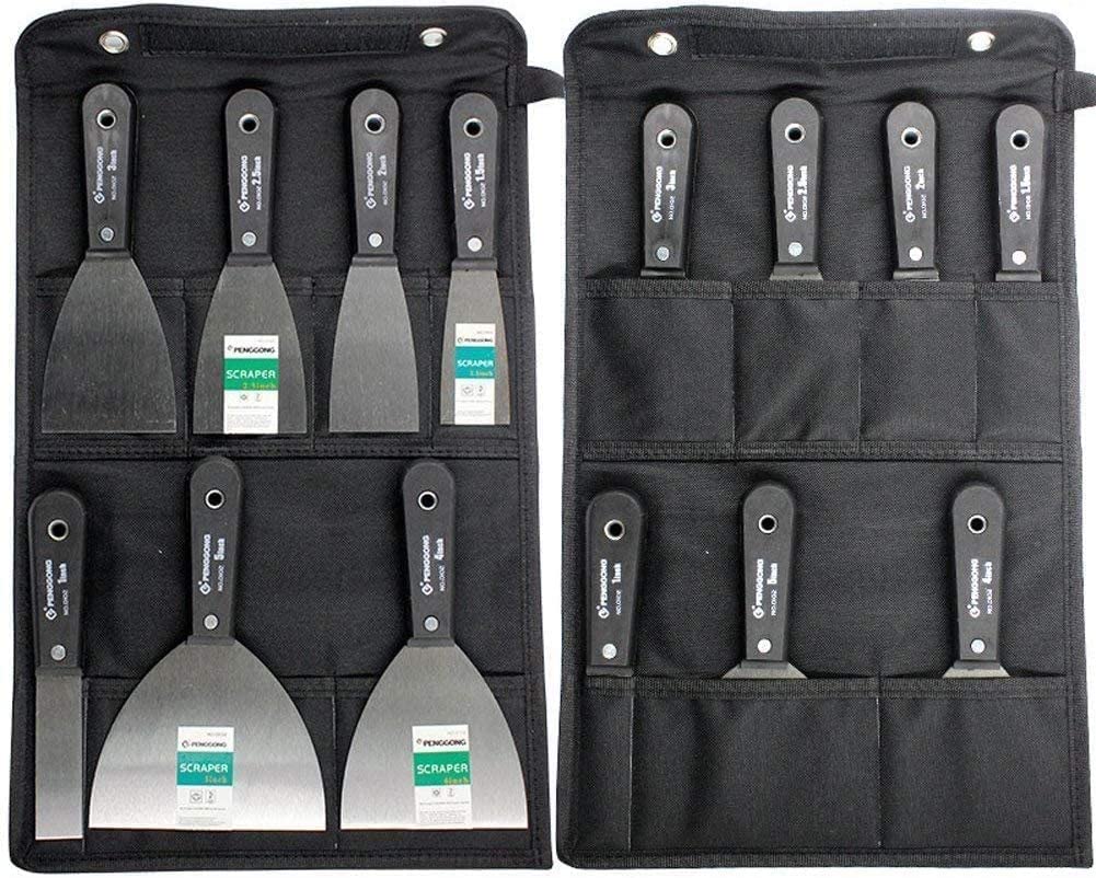 7 Piece Stainless Steel Wallpaper Scraper and Paint Tool Set With Filling Knives, Spackle Drywall Joint Filler, Putty Knife for Plastering Walls -