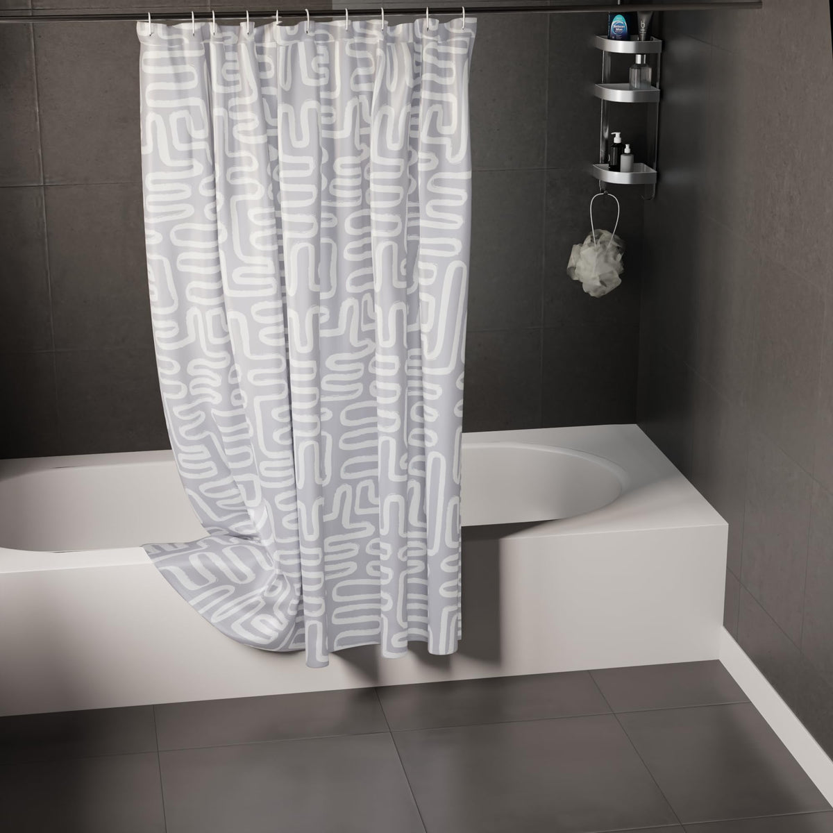 Encasa XO Bathroom Shower Curtains | Heavier Quality Waterproof Fabric | 180x180 cm | 10 free Hooks Included - Boho Maze Grey