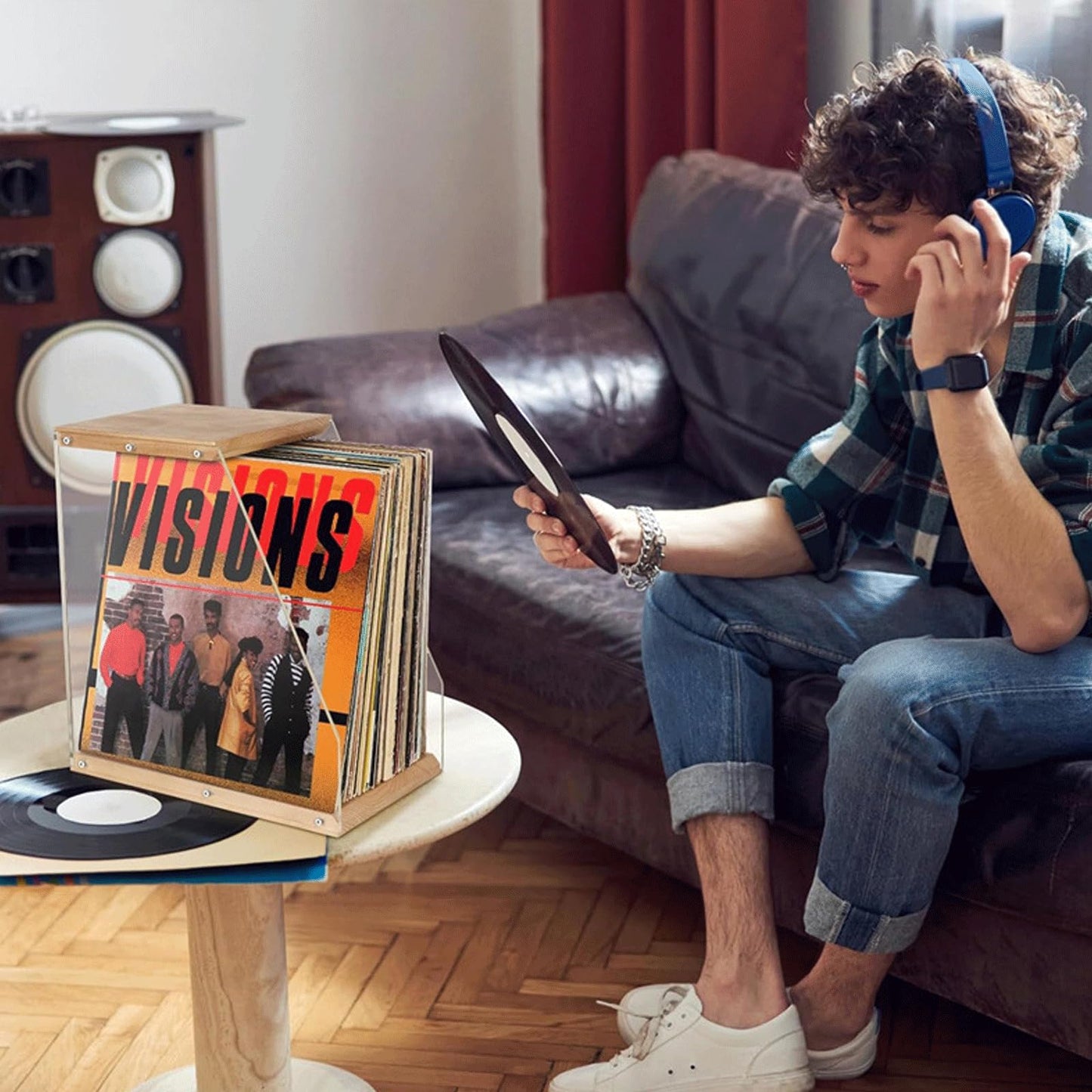 Vinyl Record Storage,Vinyl Organizer for Albums Audio,Wooden Base holder Stand Display,Record Stand for Modern Home Office Desktop Easy to Assemble