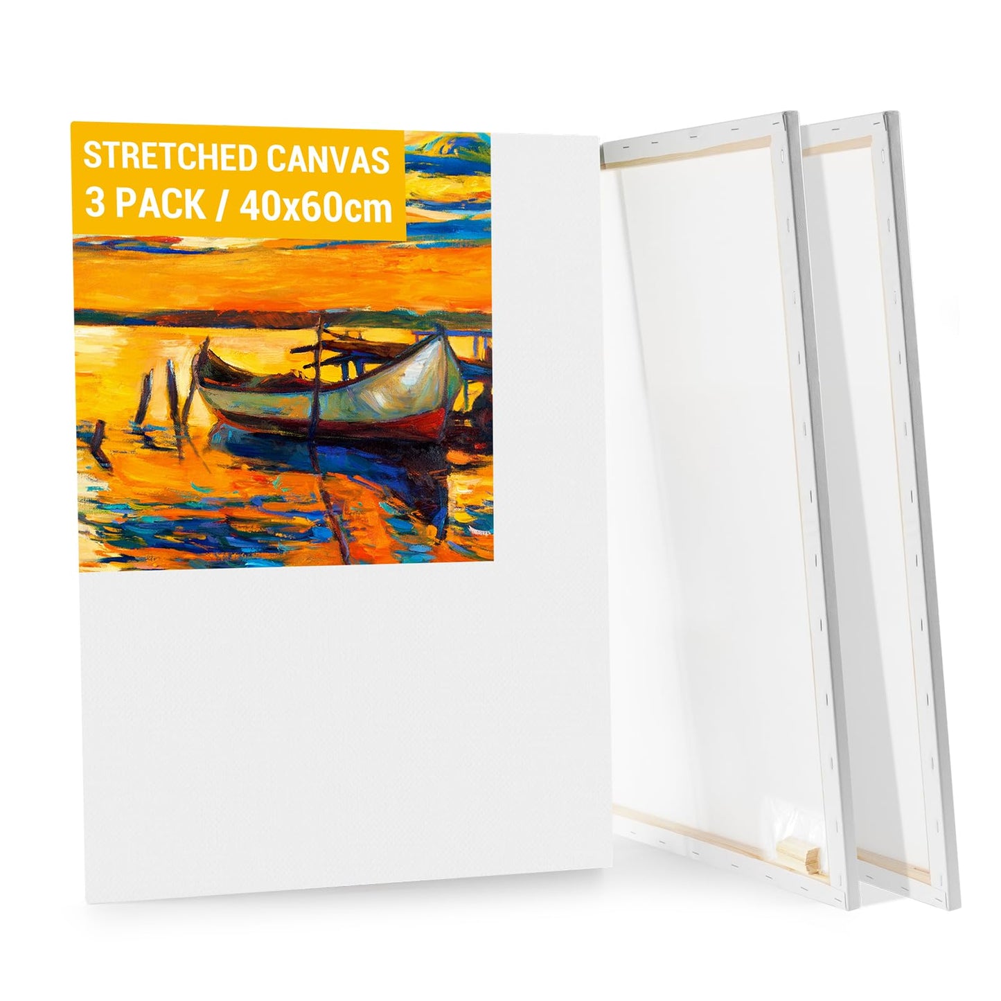 Koncci 3-Pack Canvas for Painting, 40x60cm Blank Large Canvas, Acid-Free Cotton 280GSM Triple Primed A2 Painting Canvases for Acrylic, Oil Paint & Wet