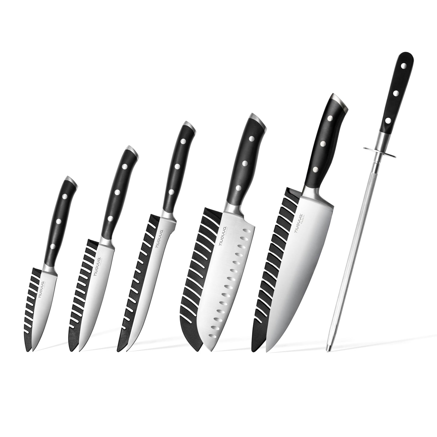 nuovva High Carbon Stainless Steel Kitchen Knife Set ? 6pcs Set Includes Chef, Santoku, Utility, Boning, Paring Knives & Knife Sharpener ?