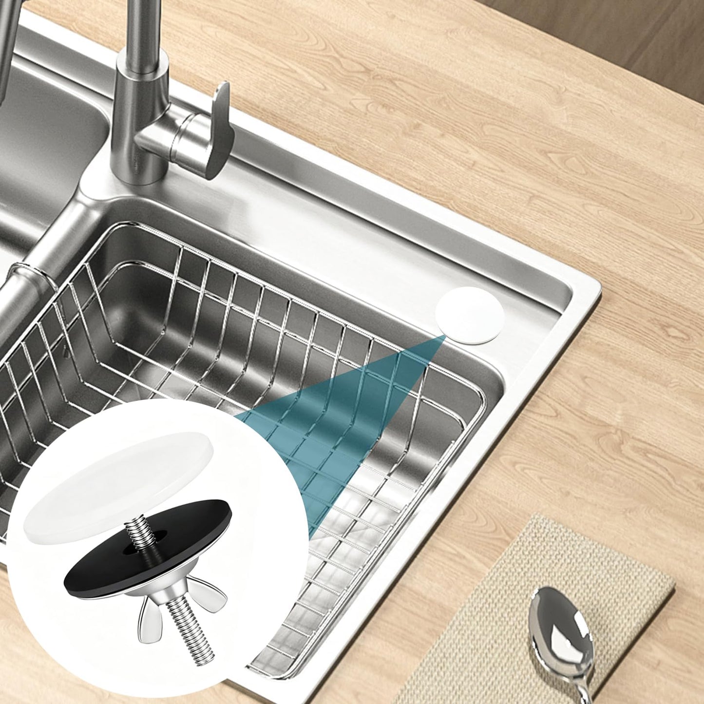 Sink Blanking Cap,Tap Hole Stopper Stainless Steel Sink Hole Cover Tap Blanking Plug for Kitchen Bathroom Overflow Cover Plug for Keeps Kitchen