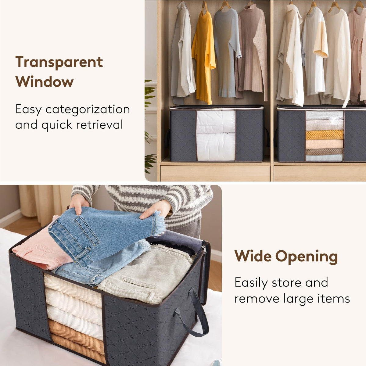 Lifewit 95L Clothes Storage Bags Large Storage Box With Lid Packing Boxes for Moving House With Reinforced Handle Thick Fabric Clear Window for