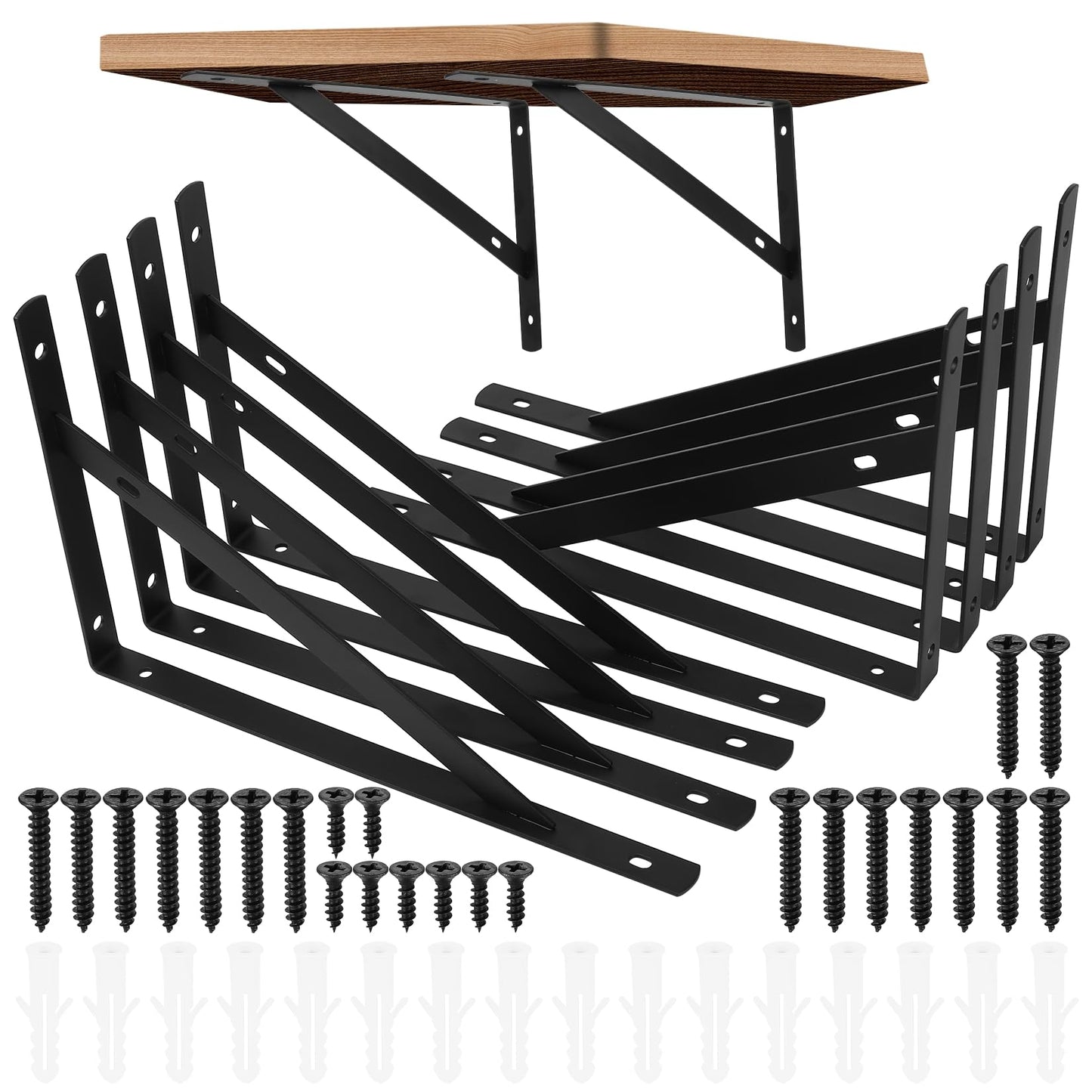 8-Piece Heavy Duty Wall Mounted Triangle Shelf Brackets - 90 Degree Right Angle Shelf Supporters for Living Room & Bedroom (250x160mm/9.84x6.29 inch)