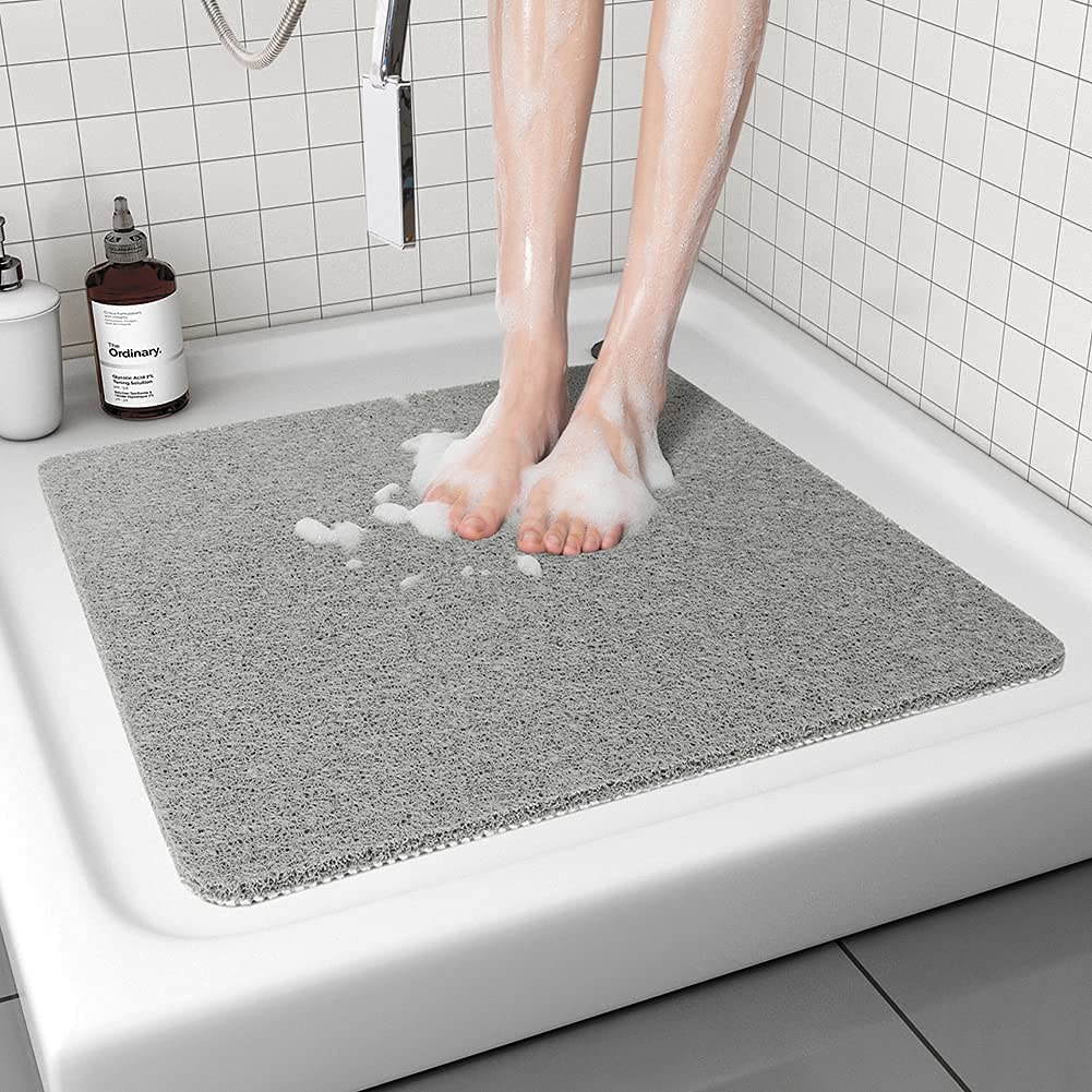 Corner Shower Mat, Non Slip Anti Mould Bath Mat 80 x 80 cm, Loofah Shower Mats for Inside Shower, Sector Bath Mats with Drain, Washable, Quick Dry