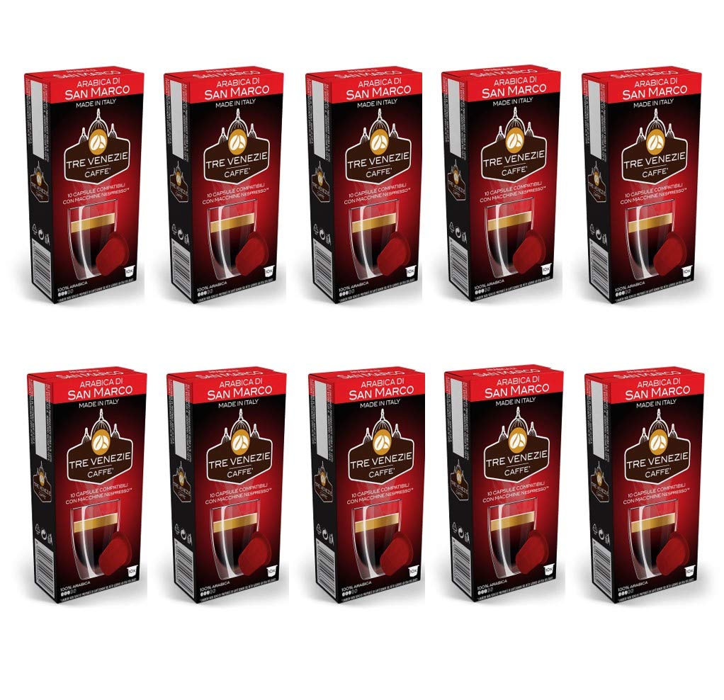Tre Venezie 100 Nespresso Compatible Coffee Pods - Arabica Di San Marco (10 Packs)