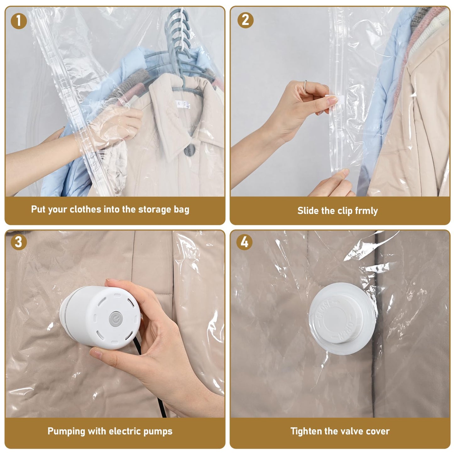 QH7 coat vacuum bags hanging, Suits, Dresses, Coats or Jackets, Clear & Reusable Closet Organizer with 4 (105x70cm)