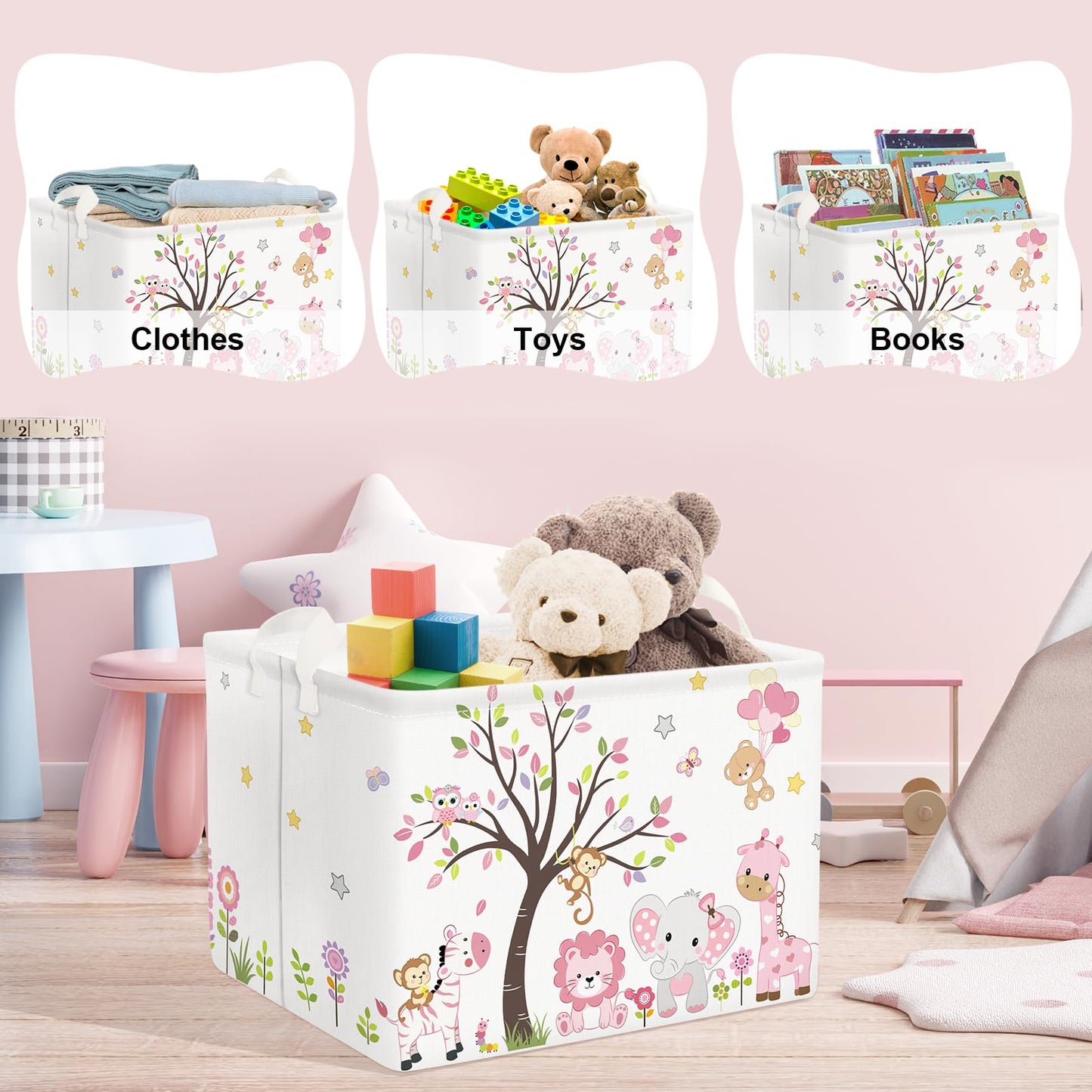 Clastyle Forest Animal Baby Laundry Hamper Collapsible Tree Clothes Kids Storage Basket Waterproof Boys Girls Toy Box for Nursery Room