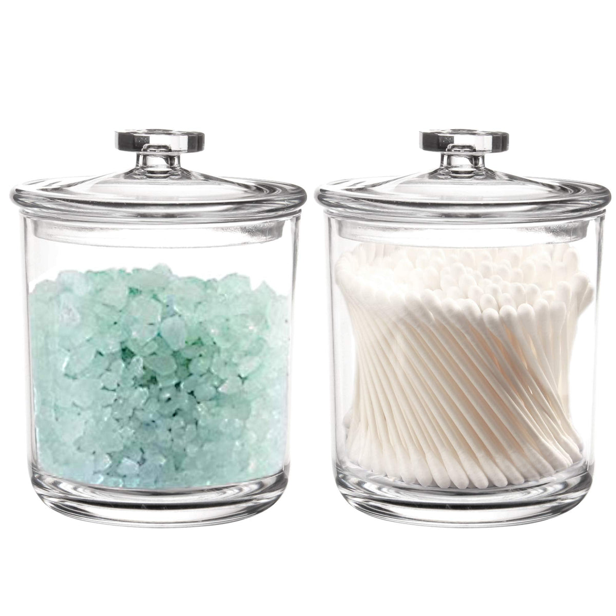 Youngever 2 Pack 450ML Clear Plastic Apothecary Jars, Re-usable Qtip Holder, Cotton Swab Holder, Bathroom Vanity Organizer for Cotton Balls, Cotton